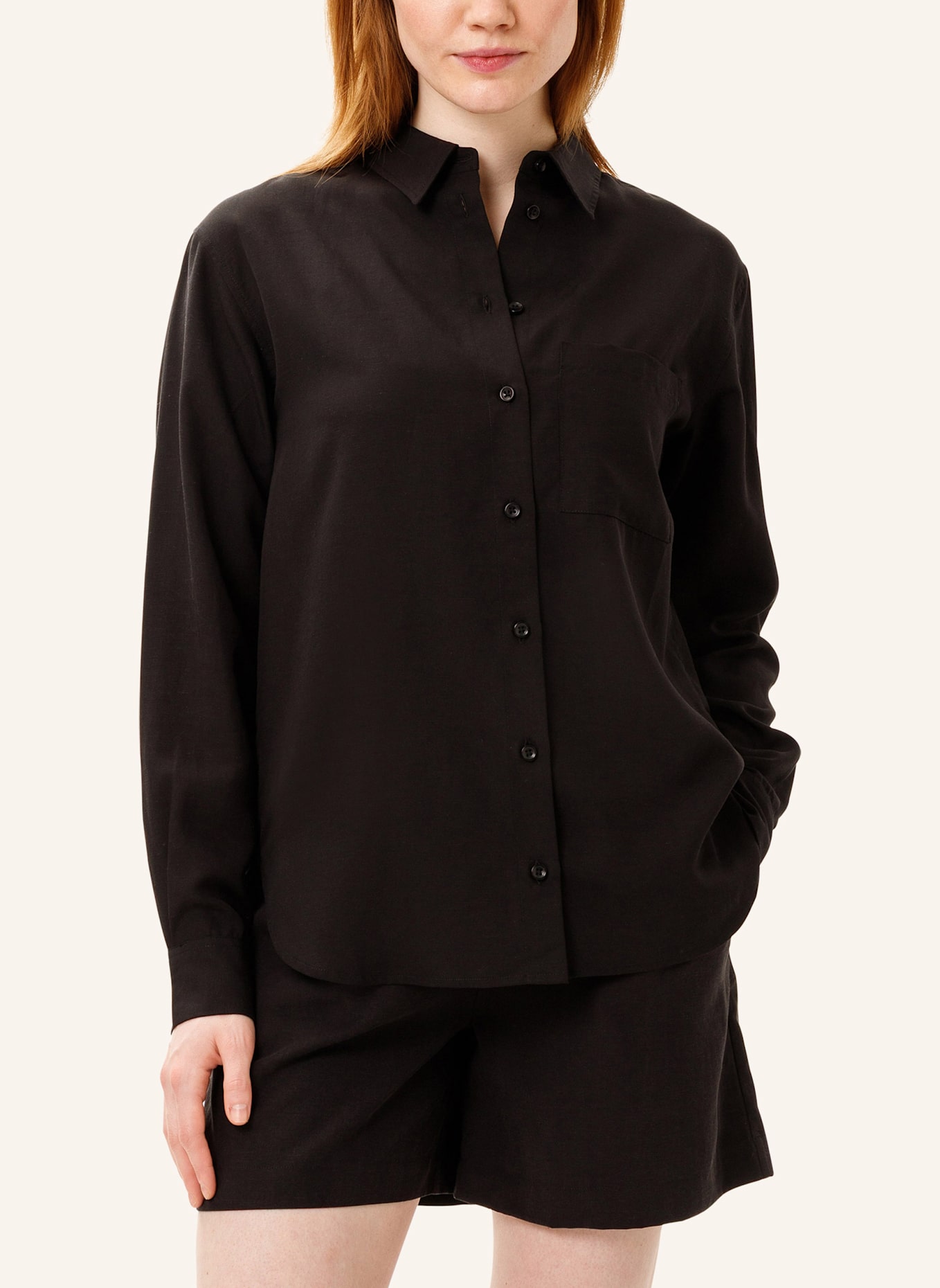 Les Lunes Langarmbluse HATTIE SHIRT LOOSE FIT LINEN: SCHWARZ