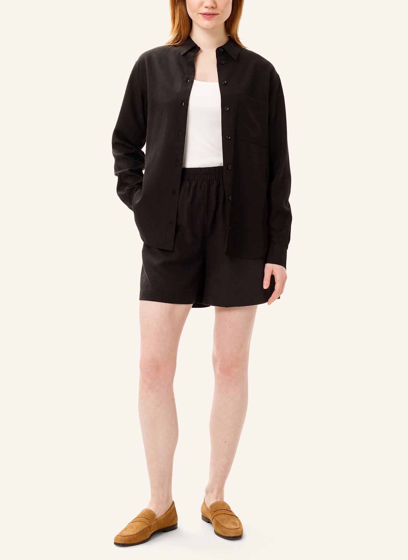 Les Lunes Langarmbluse HATTIE SHIRT LOOSE FIT LINEN: SCHWARZ
