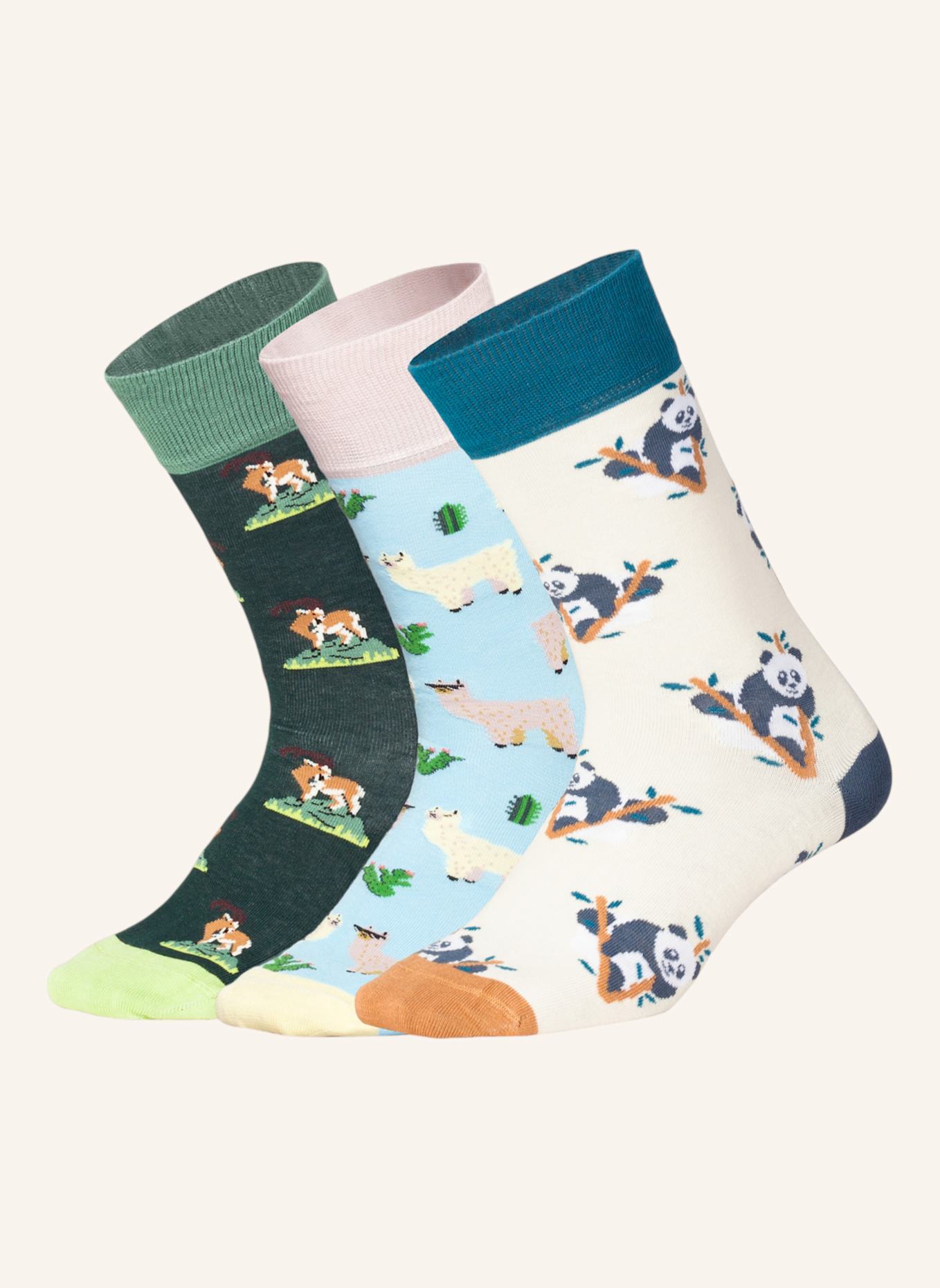 DillySocks Socken ANIMAL ADVENTURES (3ER BOX): DUNKELGRÜN/ HELLBLAU/ CREME