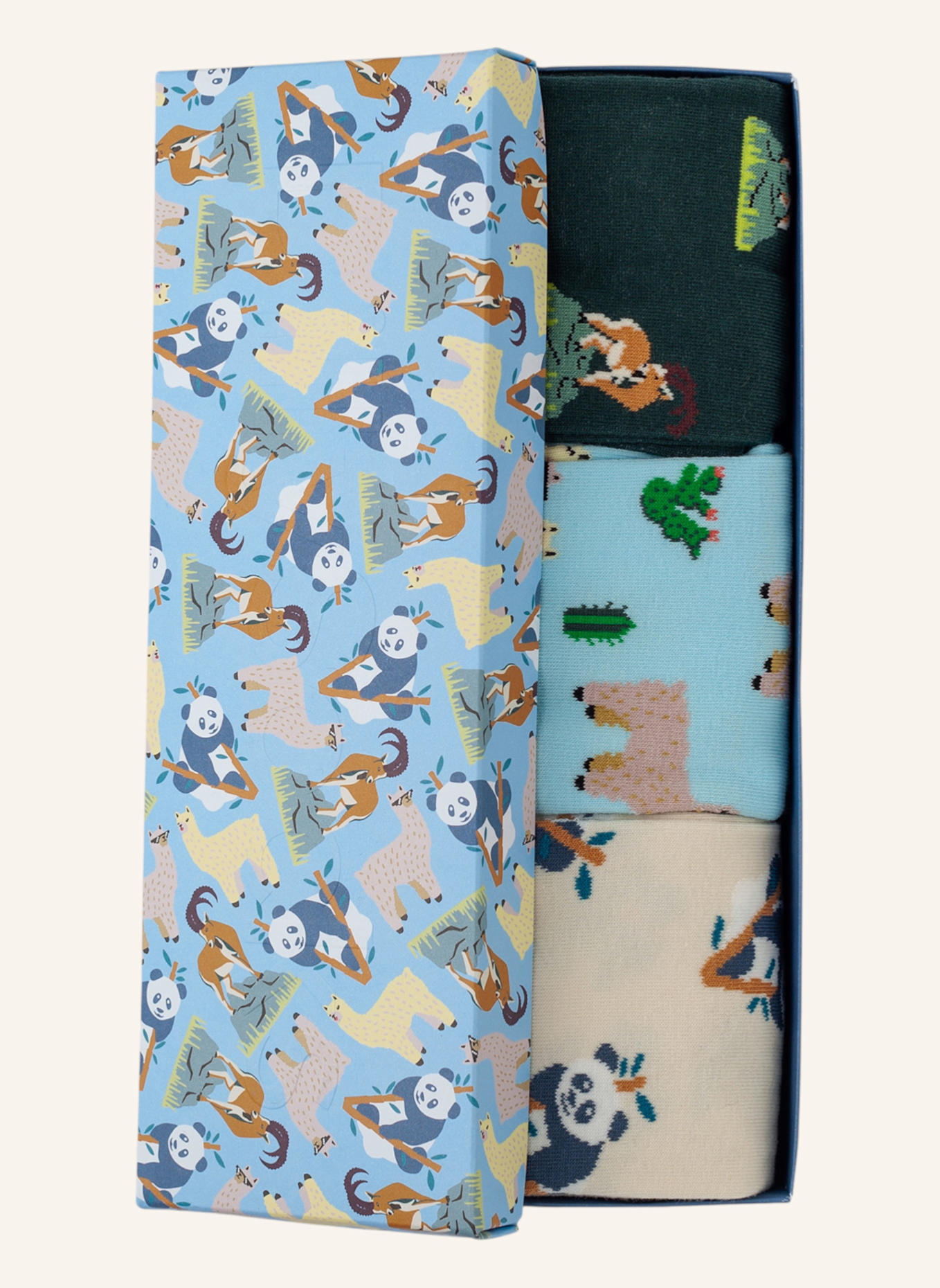 DillySocks Socken ANIMAL ADVENTURES (3ER BOX): DUNKELGRÜN/ HELLBLAU/ CREME