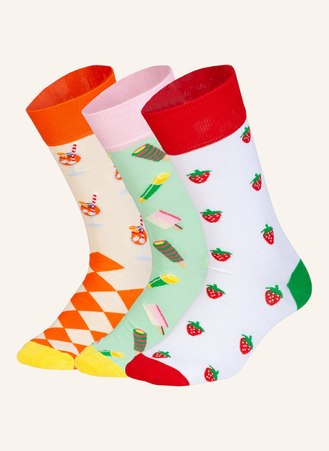 DillySocks Socken SUMMER SNACKS: WEISS/ CREME/ MINT/ ROT