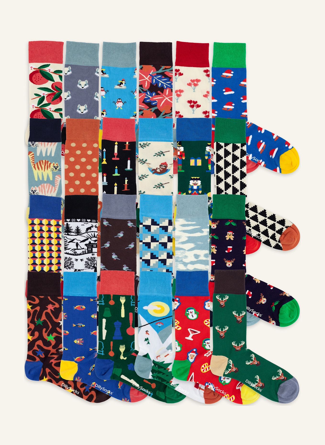 DillySocks Socken-Adventskalender ADVENTSKALENDER 2026: ROT / BLAU / GRÜN
