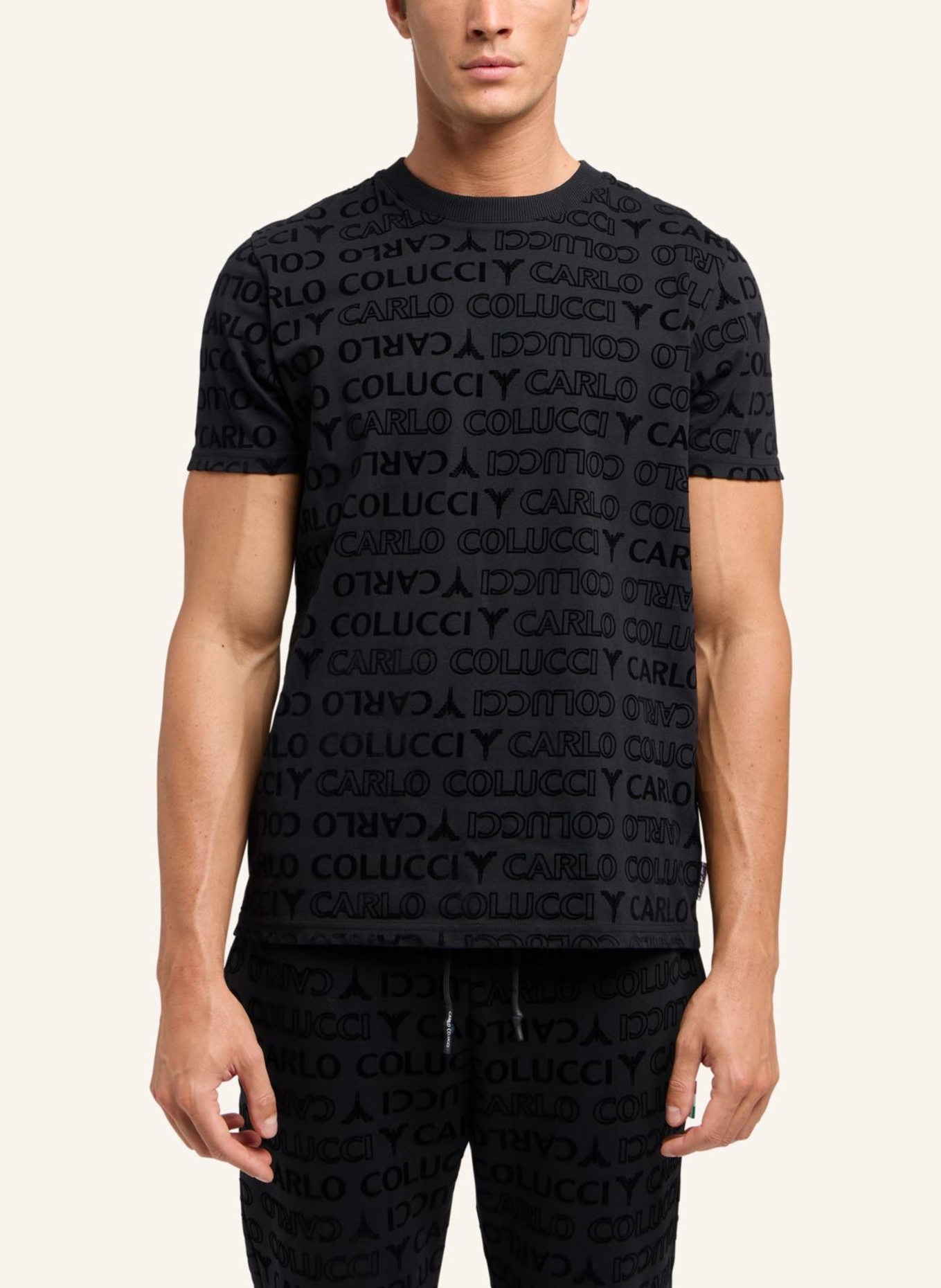 CARLO COLUCCI T-Shirt "Monogram Flock" DI PENTA, Farbe: SCHWARZ (Bild 5)