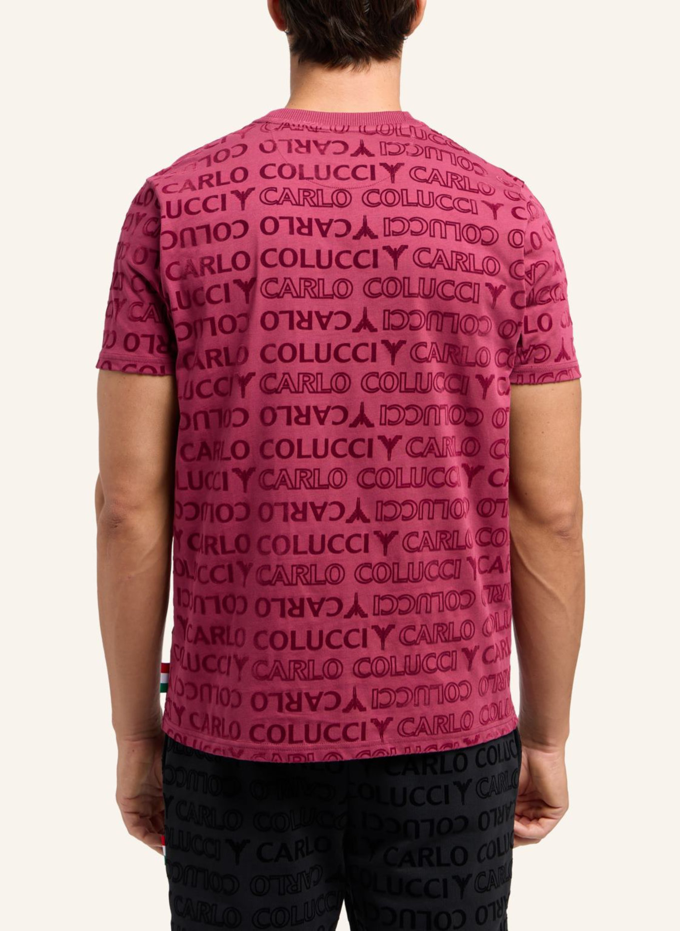 CARLO COLUCCI T-Shirt "Monogram Flock" DI PENTA, Farbe: DUNKELROT/ ROT (Bild 2)