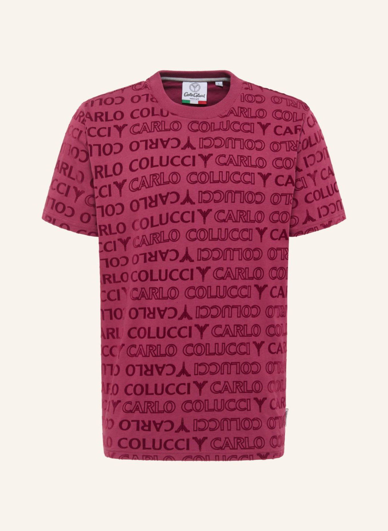 CARLO COLUCCI T-Shirt "Monogram Flock" DI PENTA, Farbe: DUNKELROT/ ROT (Bild 1)