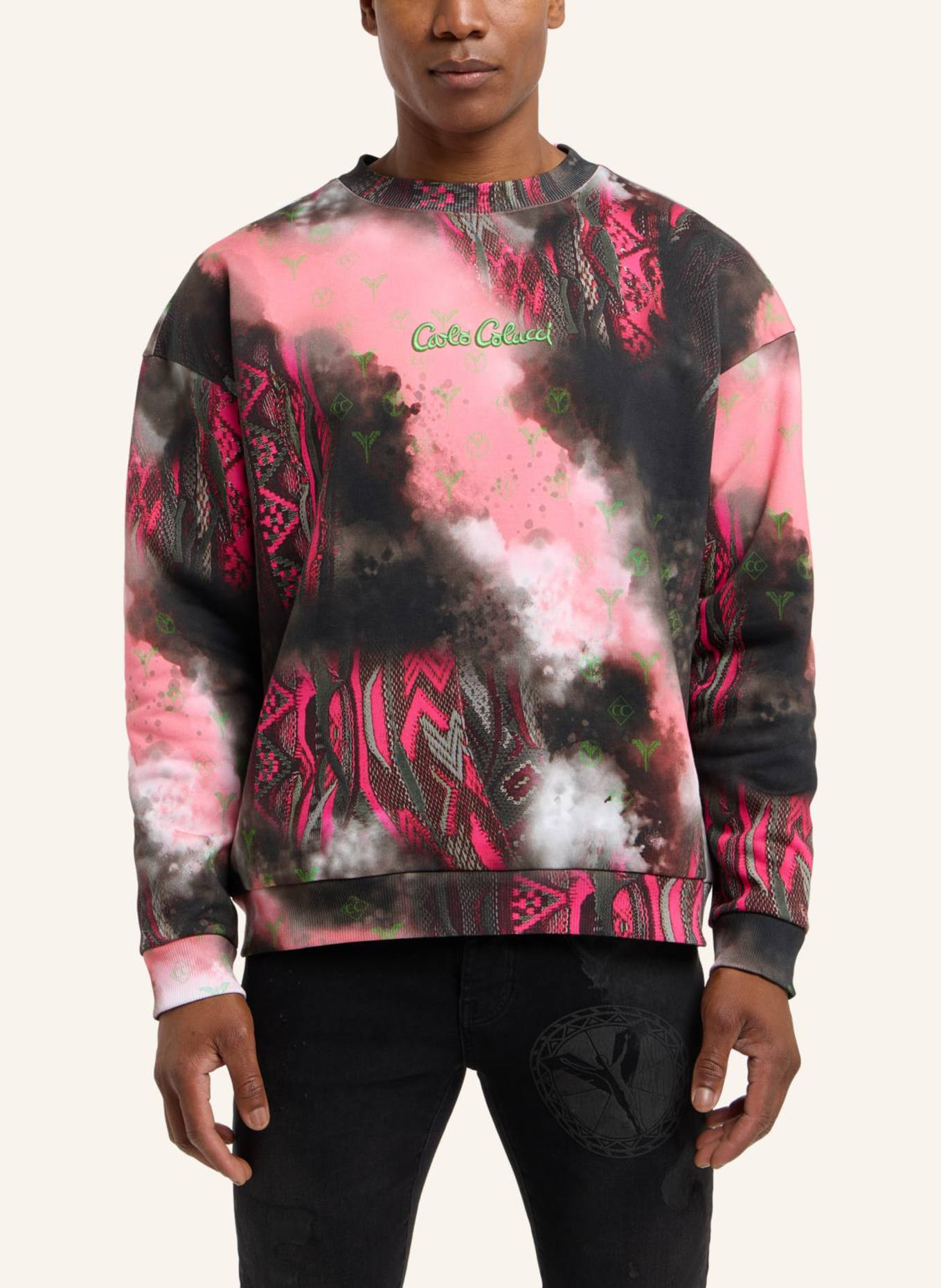 CARLO COLUCCI Oversize Sweatshirt - Sprayed knit DIOP, Farbe: SCHWARZ/ PINK (Bild 5)