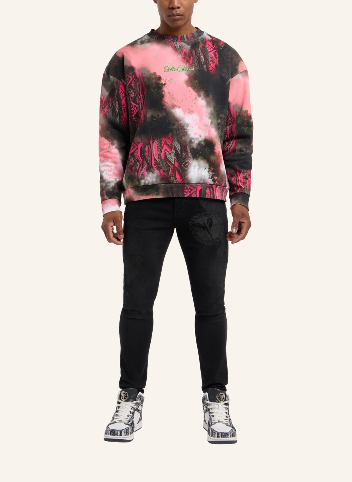 CARLO COLUCCI Oversize Sweatshirt - Sprayed knit DIOP, Farbe: SCHWARZ/ PINK (Bild 4)