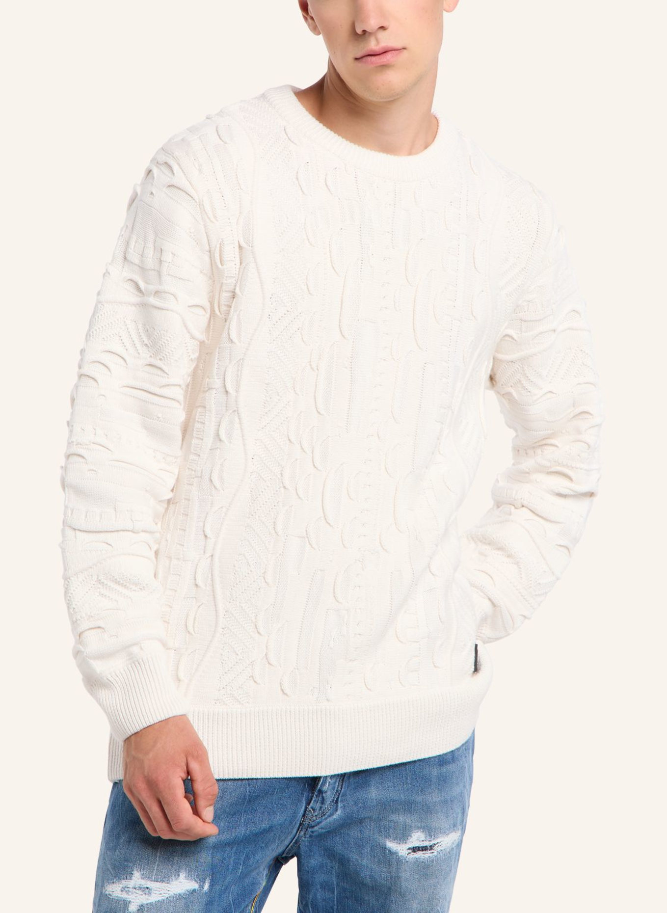 CARLO COLUCCI Unifarbener Strickpullover ESPOSINI: WEISS