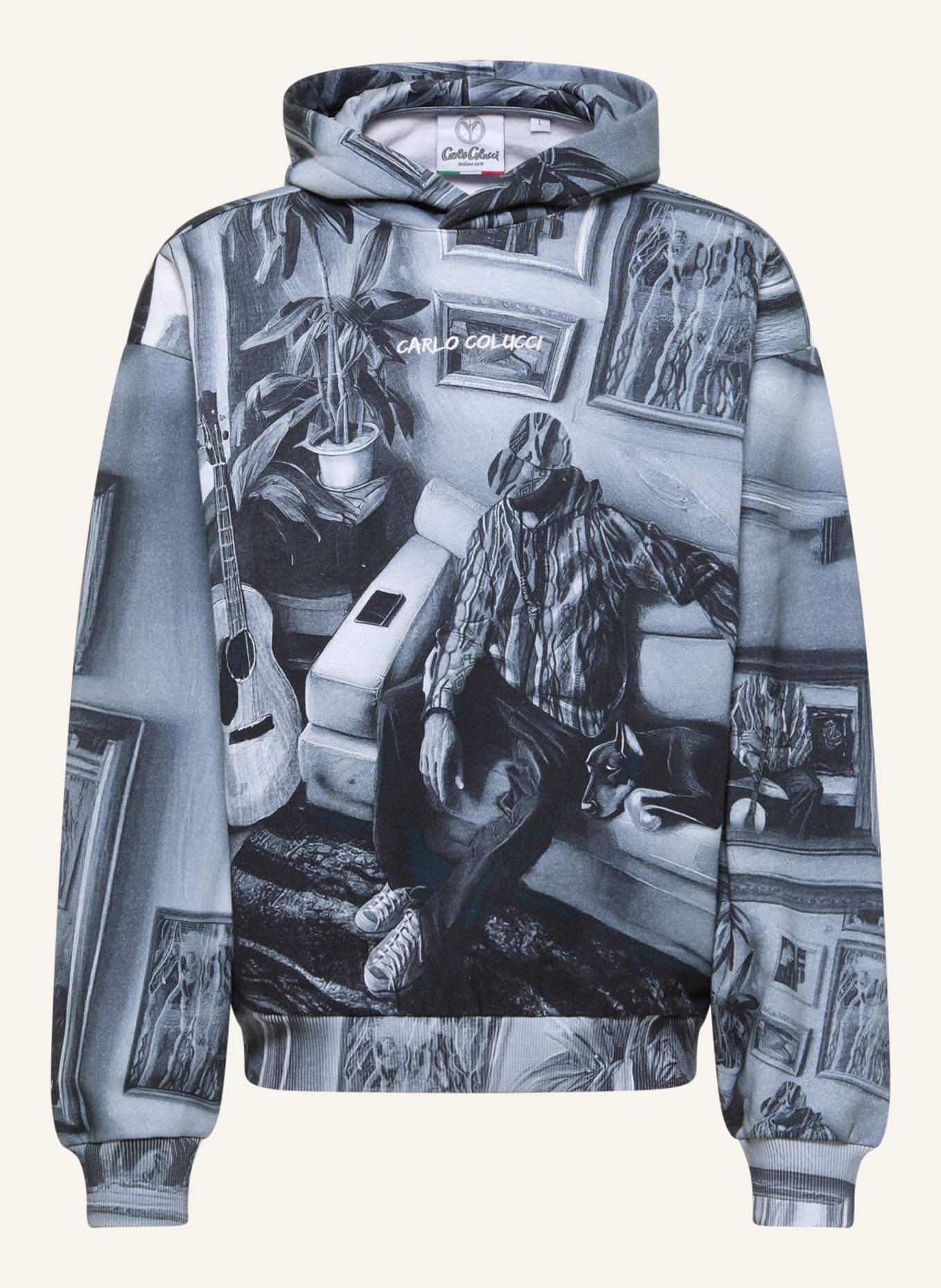 CARLO COLUCCI Oversize Hoodie - Impression of Carlo ERMINI: WEISS/ SCHWARZ