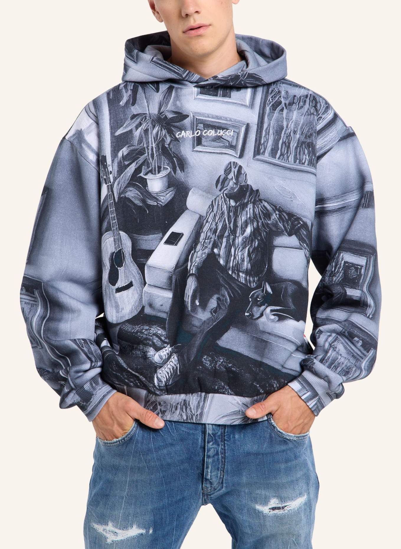 CARLO COLUCCI Oversize Hoodie - Impression of Carlo ERMINI: WEISS/ SCHWARZ