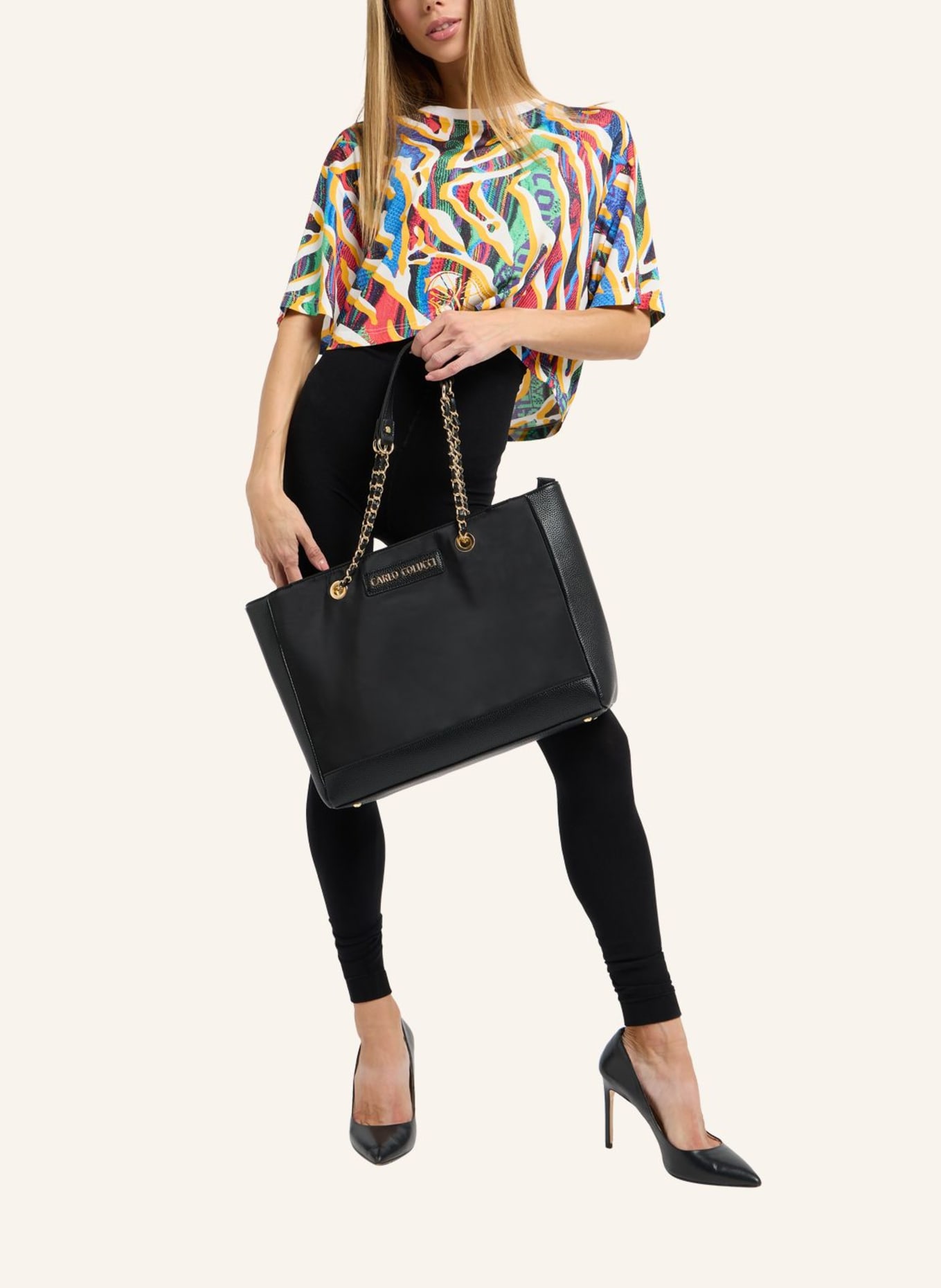 CARLO COLUCCI Nylon Shopper FALOCI: SCHWARZ