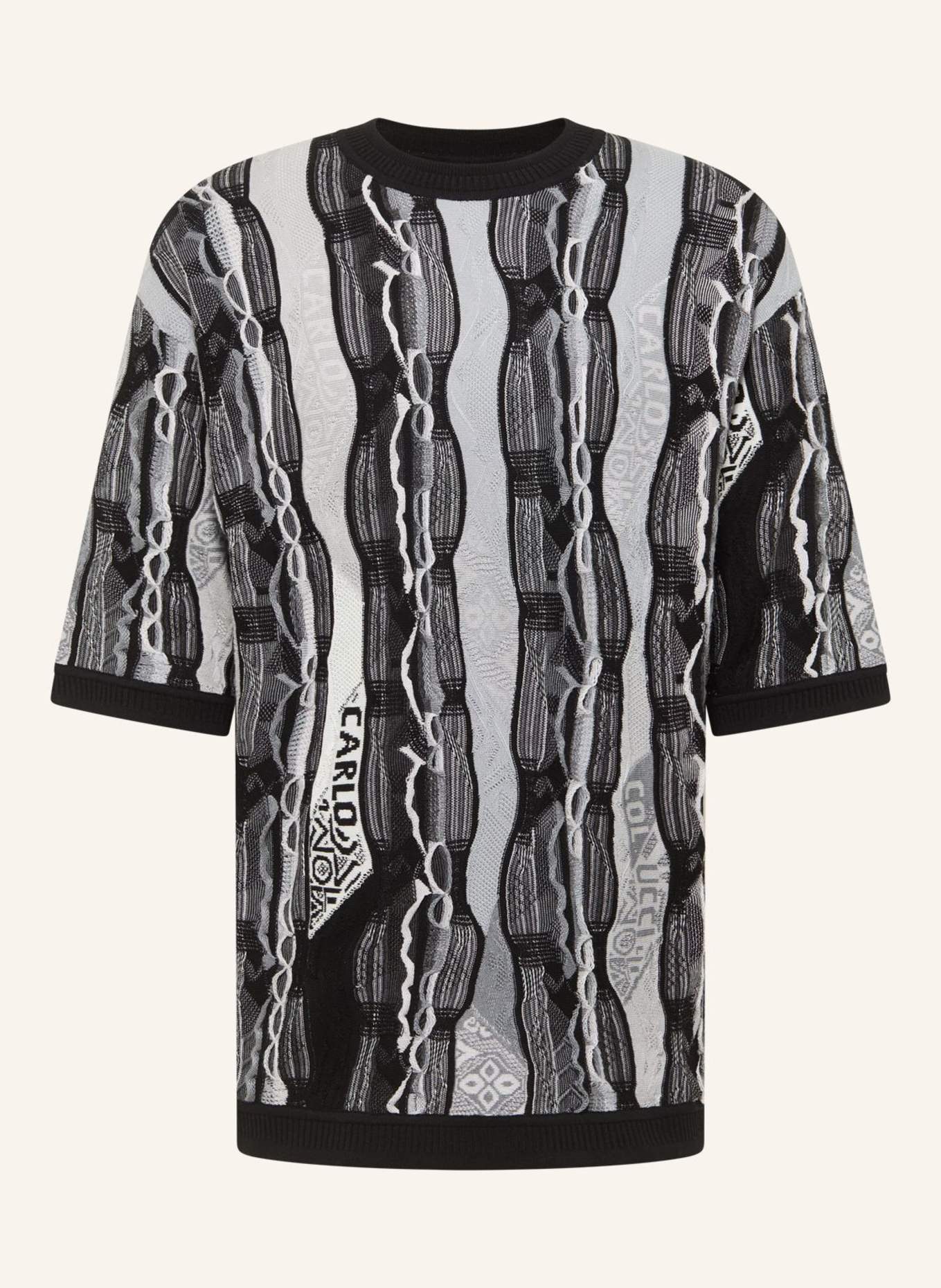 CARLO COLUCCI 3D Strick T-Shirt FAVETTA: SCHWARZ/ GRAU