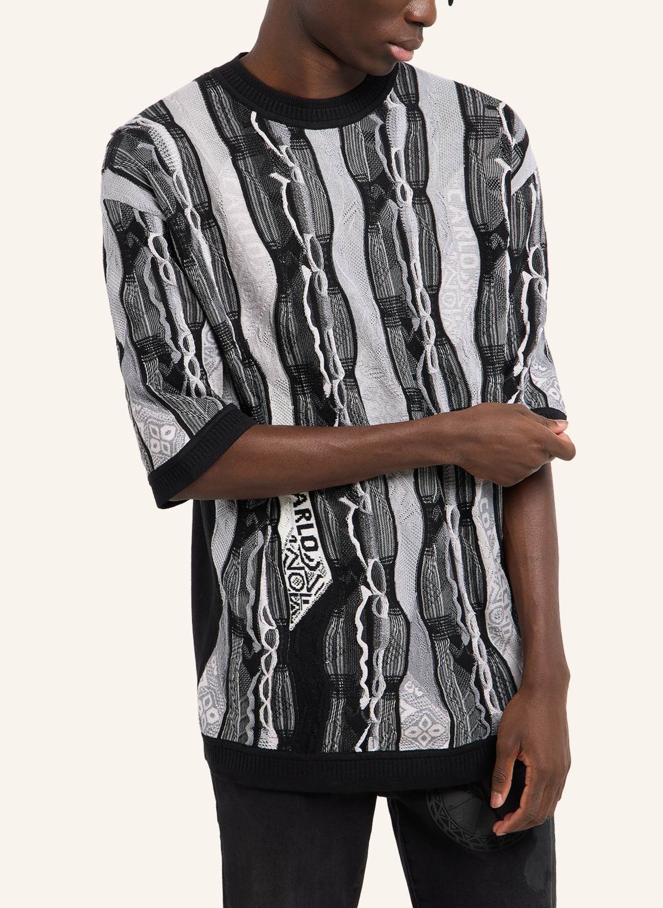 CARLO COLUCCI 3D Strick T-Shirt FAVETTA: SCHWARZ/ GRAU
