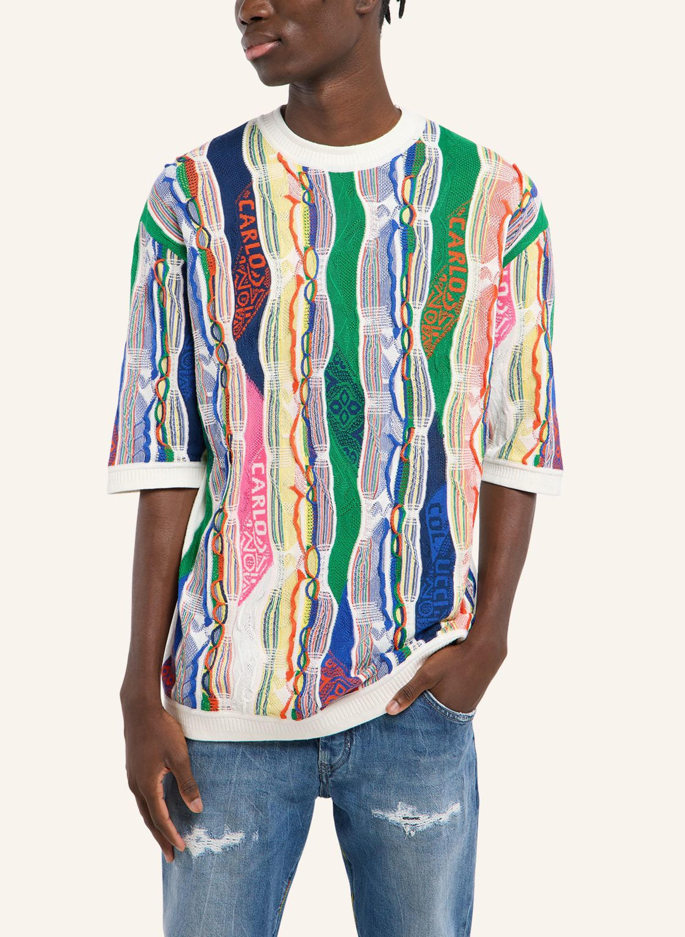 CARLO COLUCCI 3D Strick T-Shirt FAVETTA: WEISS