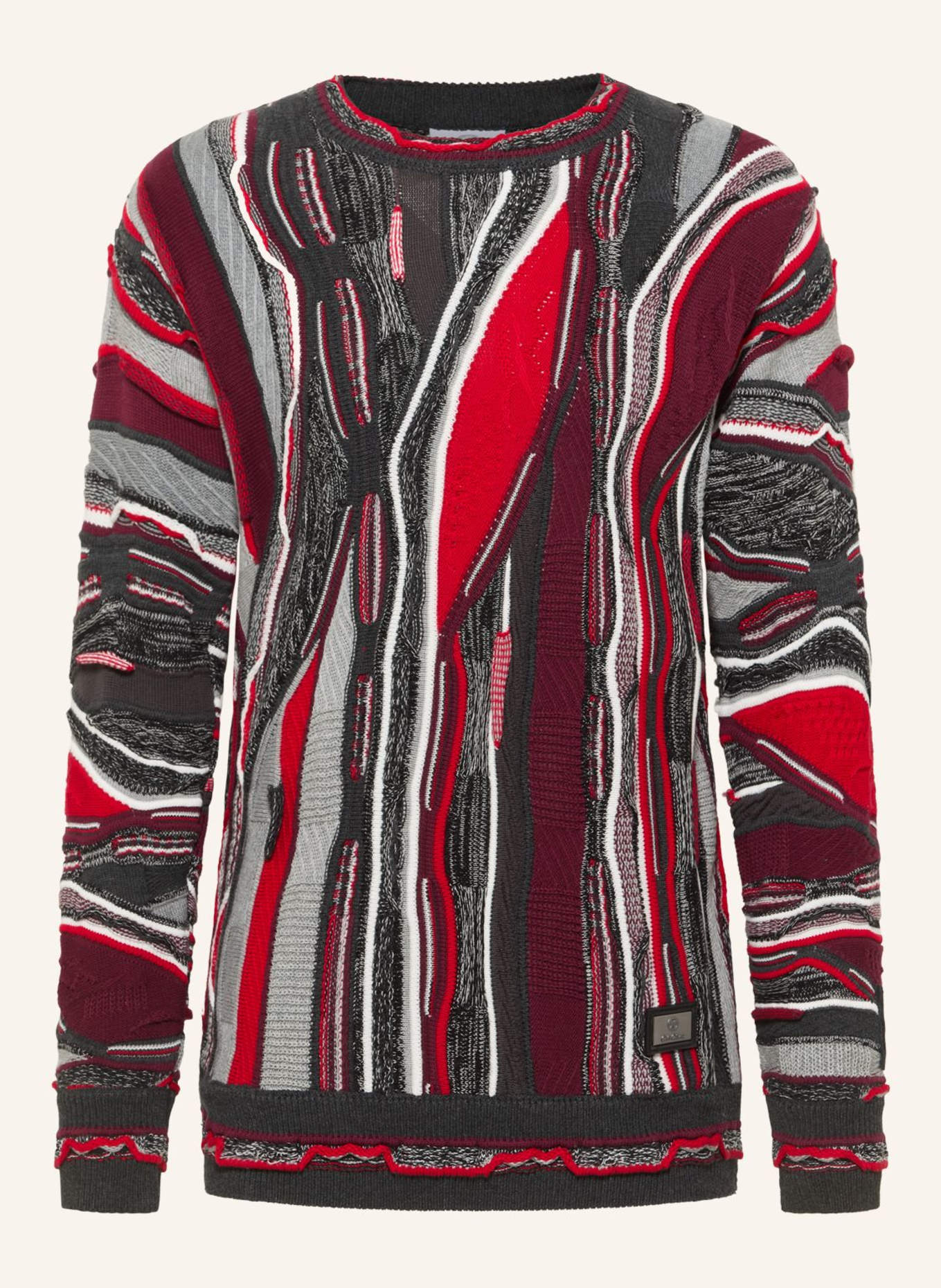 CARLO COLUCCI Strickpullover FAZIO: DUNKELGRAU/ ROT