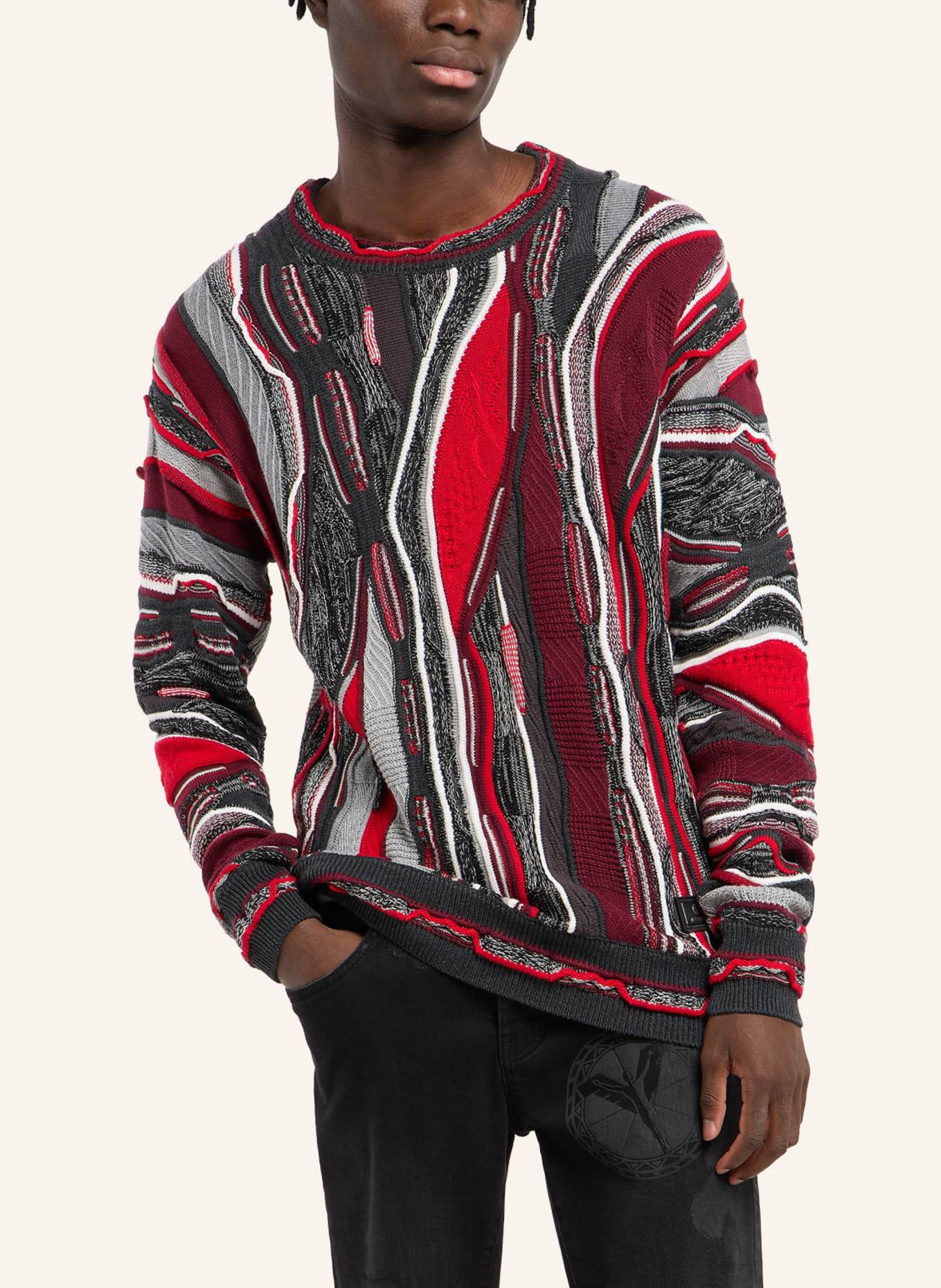 CARLO COLUCCI Strickpullover FAZIO: DUNKELGRAU/ ROT