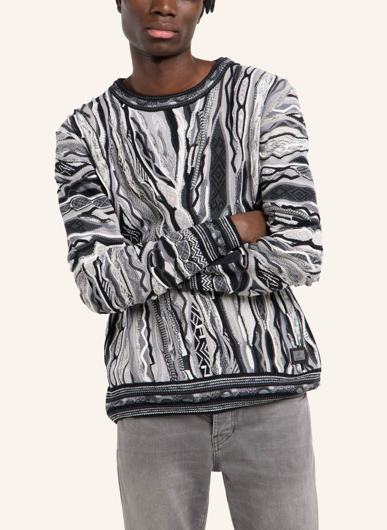 CARLO COLUCCI Jacquard Strickpullover FANTI: SCHWARZ