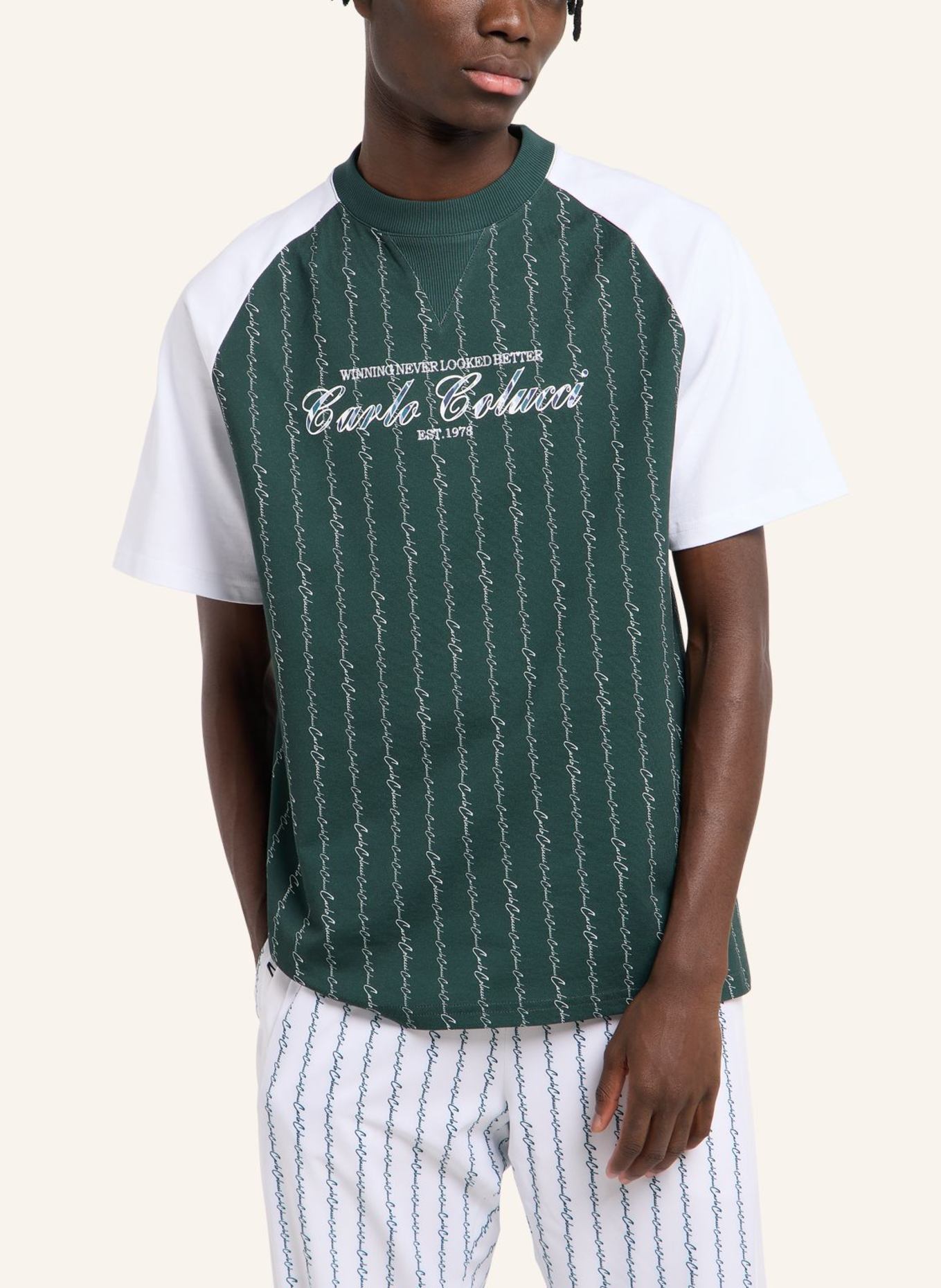 CARLO COLUCCI T-Shirt - MATCH POINT FARA: GRÜN/ WEISS