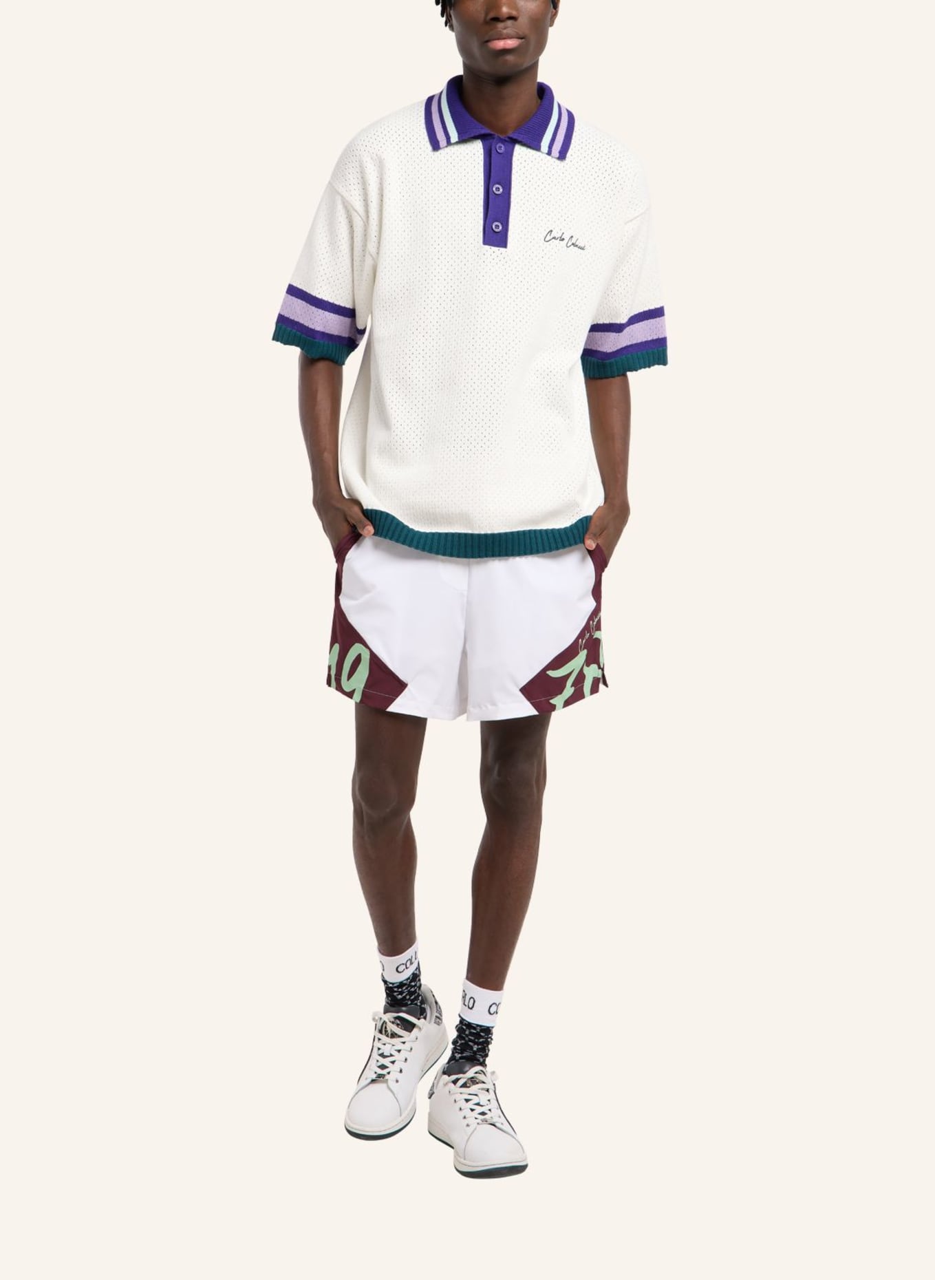 CARLO COLUCCI Mesh Poloshirt - MATCH POINT FAULHABER: WEISS