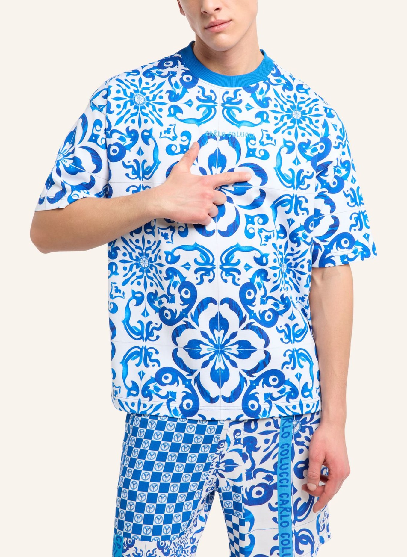 CARLO COLUCCI Oversize T-Shirt - Mosaic Legacy FEDI: DUNKELBLAU
