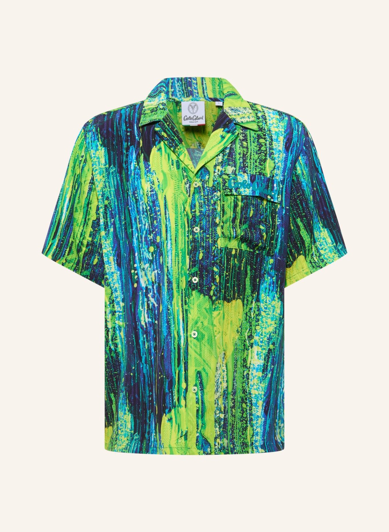 CARLO COLUCCI Bedrucktes Hemd - AI DRIP KNIT FASOLI: DUNKELBLAU/ GRAU
