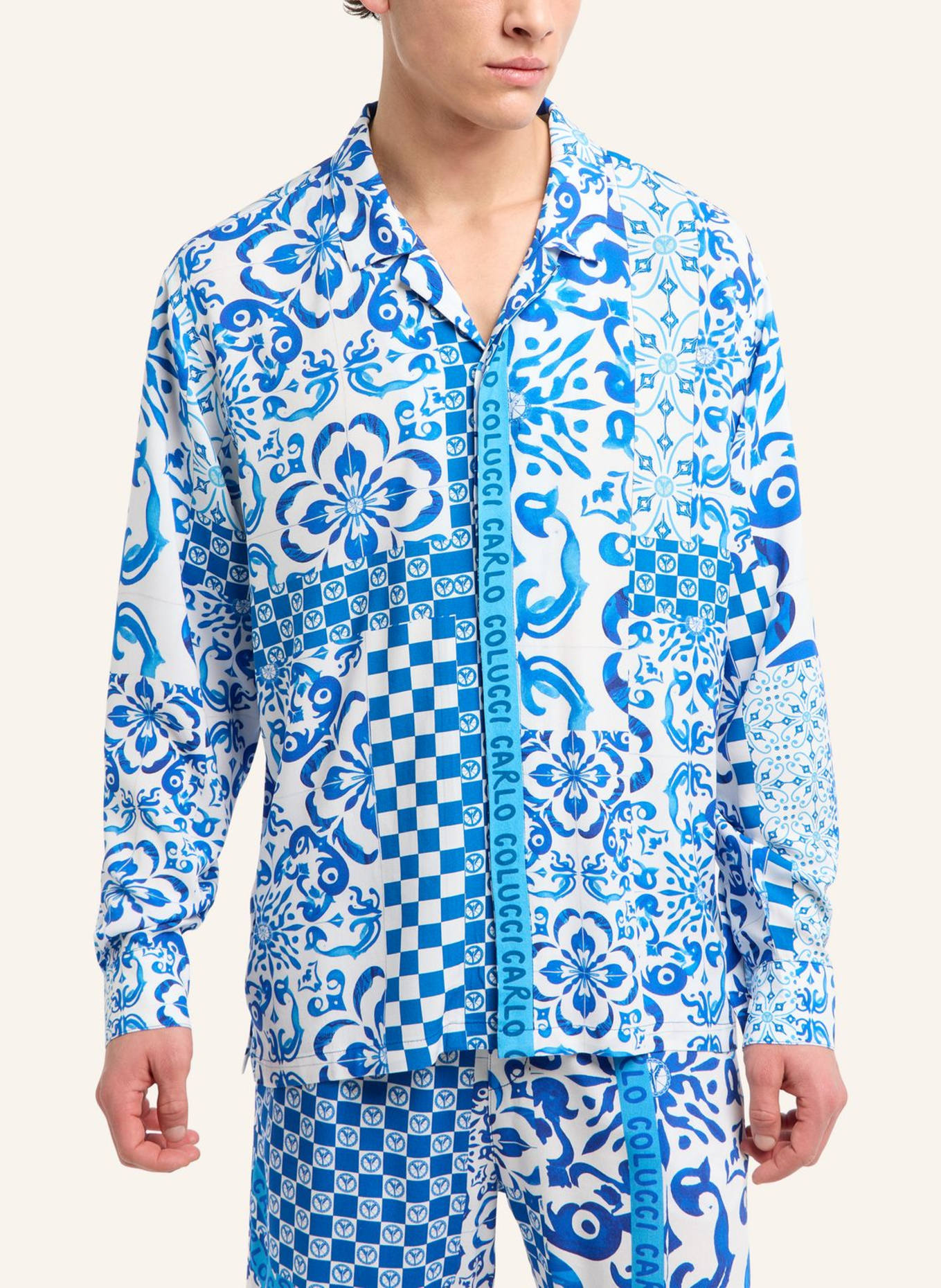 CARLO COLUCCI Oversize Hemd - Mosaic Legacy FEDRIGO: DUNKELBLAU