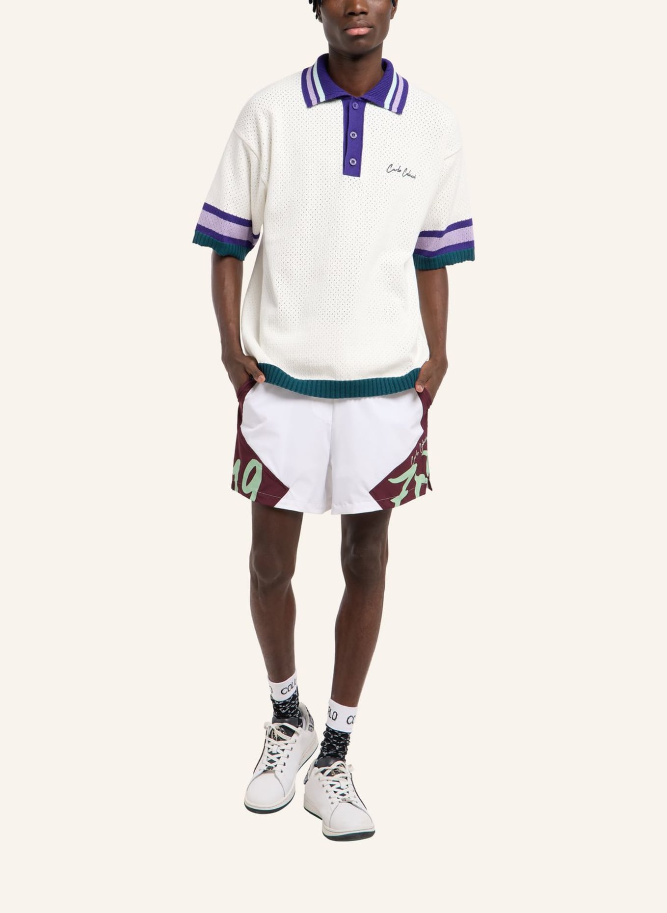 CARLO COLUCCI Mesh Poloshirt - MATCH POINT FAULHABER: WEISS