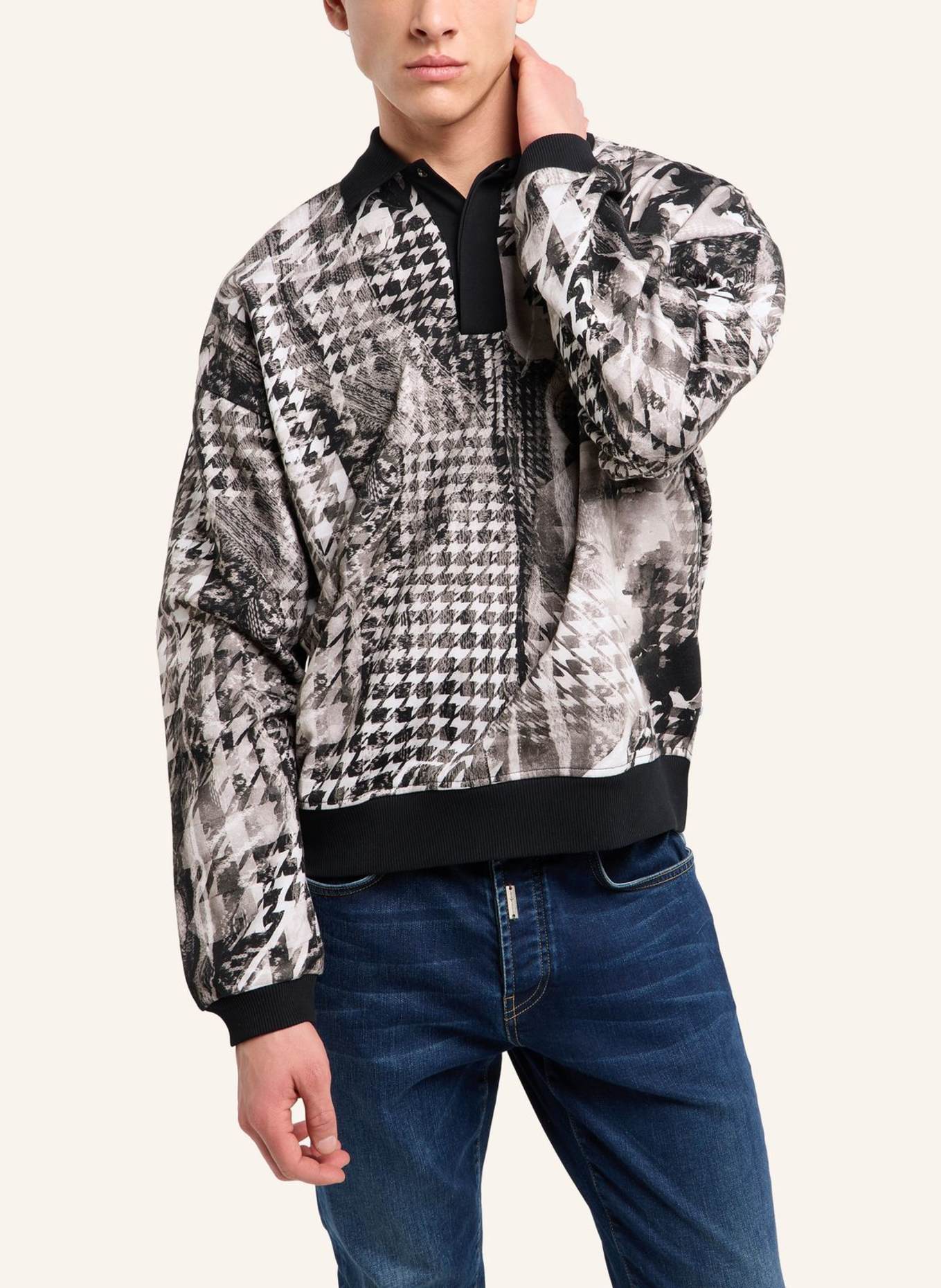 CARLO COLUCCI Polo-Sweatshirt - The Knit Legend FELDER: SCHWARZ/ GRAU