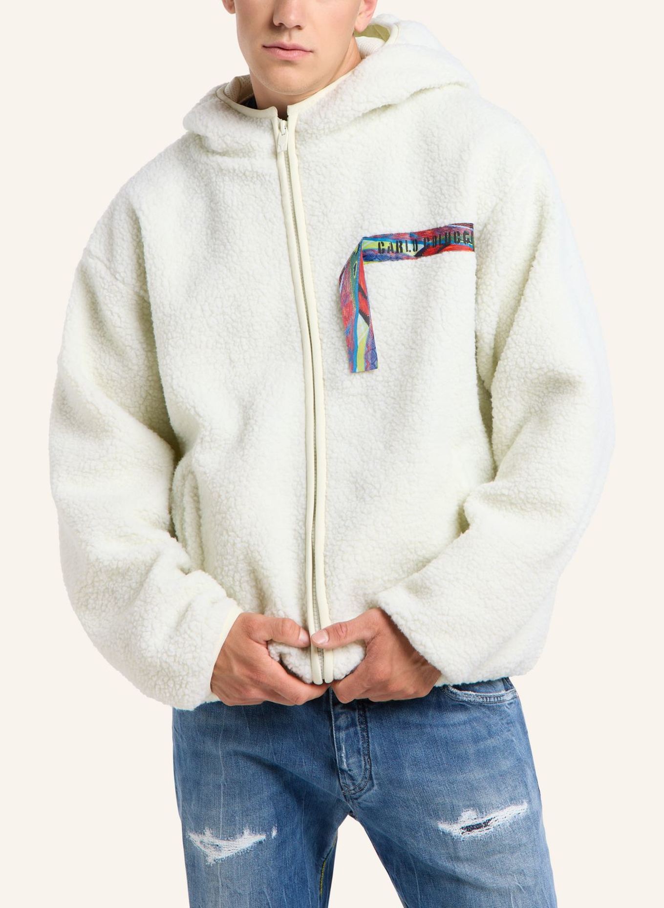 CARLO COLUCCI Oversize Teddy Jacke - COLUCCI Tapes FAIETTI: WEISS