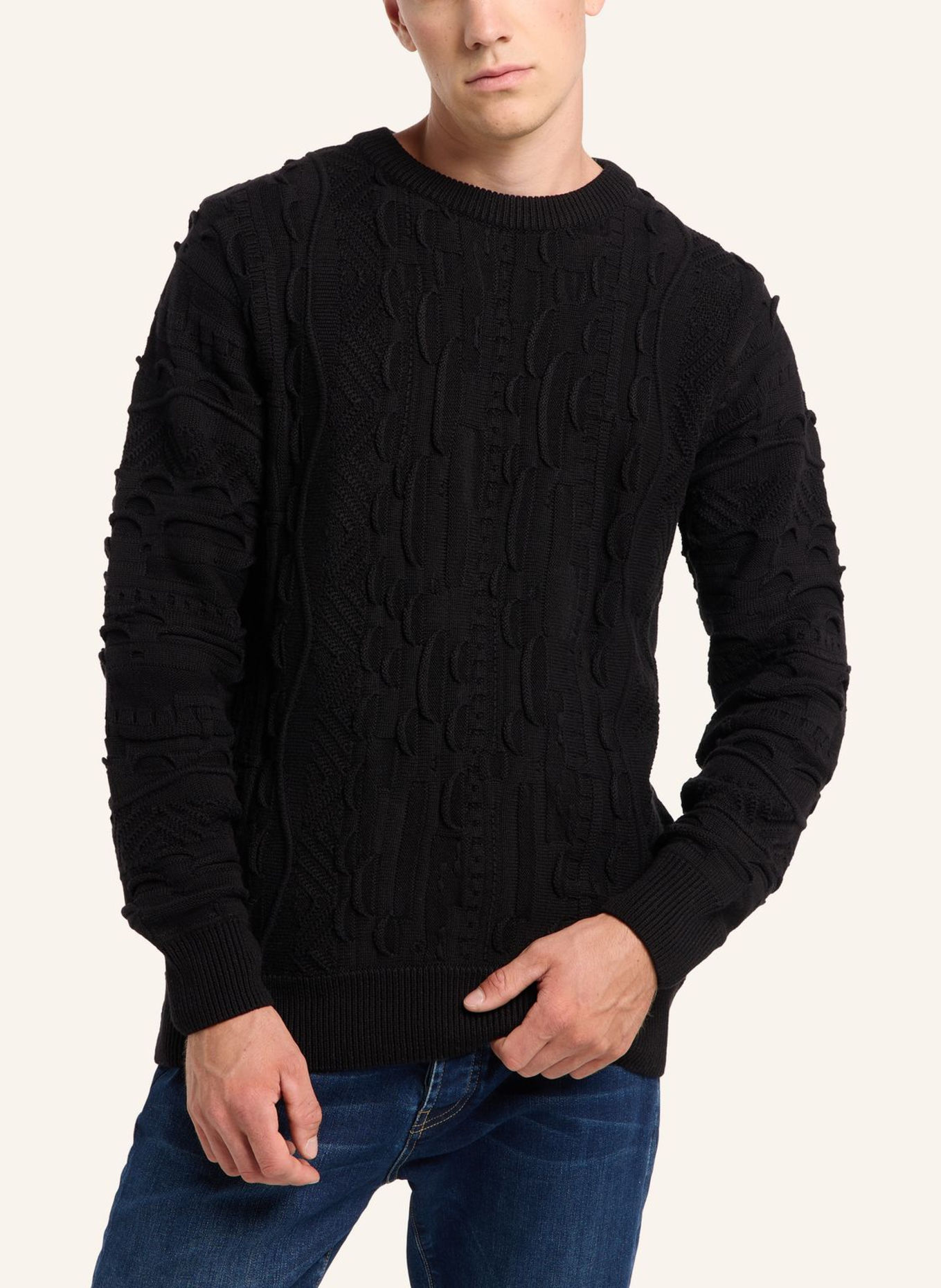 CARLO COLUCCI Unifarbener Strickpullover ESPOSINI: SCHWARZ