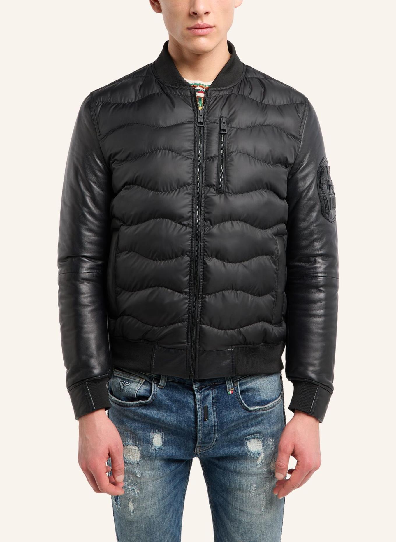 CARLO COLUCCI Herren Nylon Lederjacke FELLER: SCHWARZ