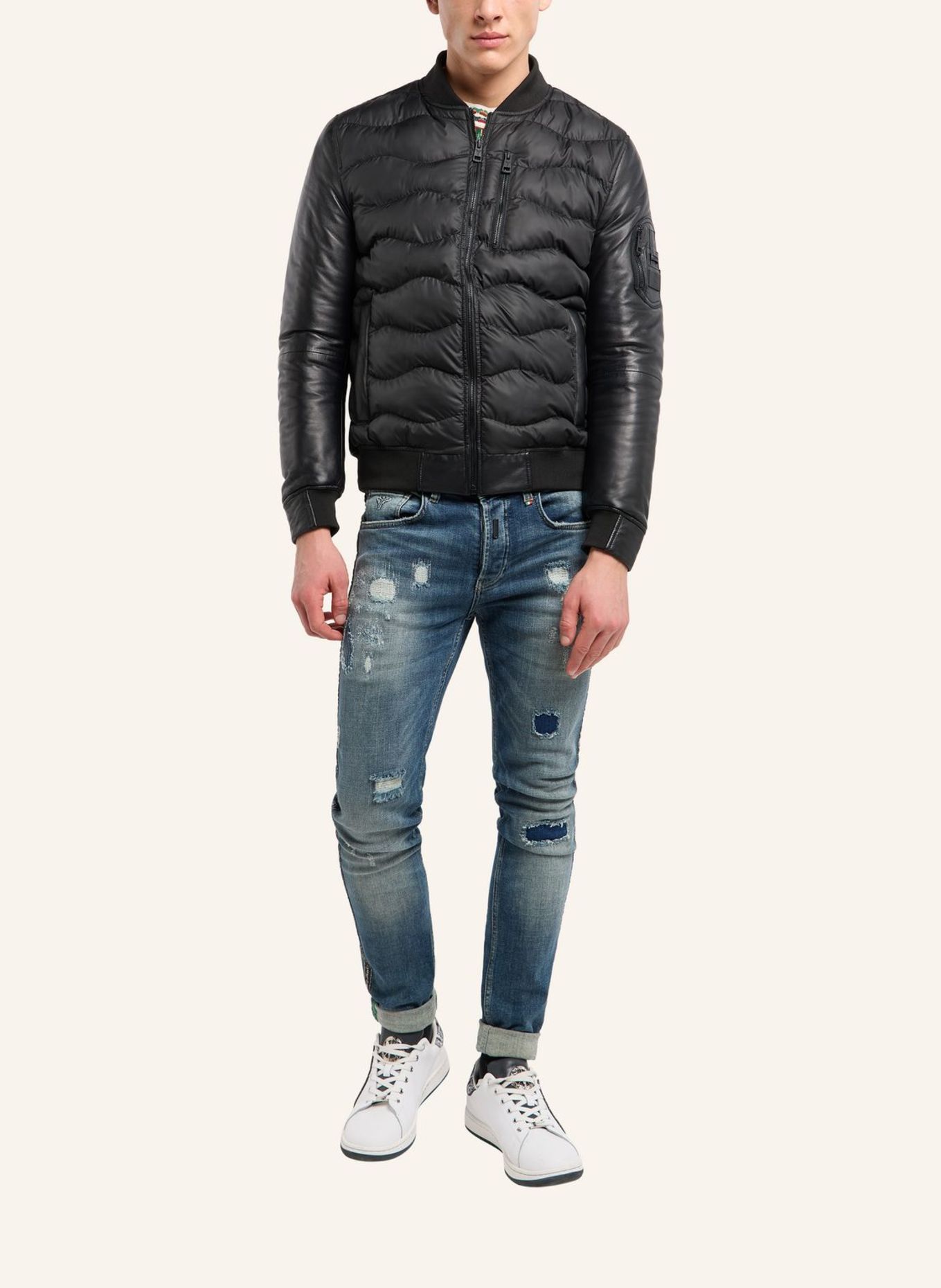CARLO COLUCCI Herren Nylon Lederjacke FELLER: SCHWARZ