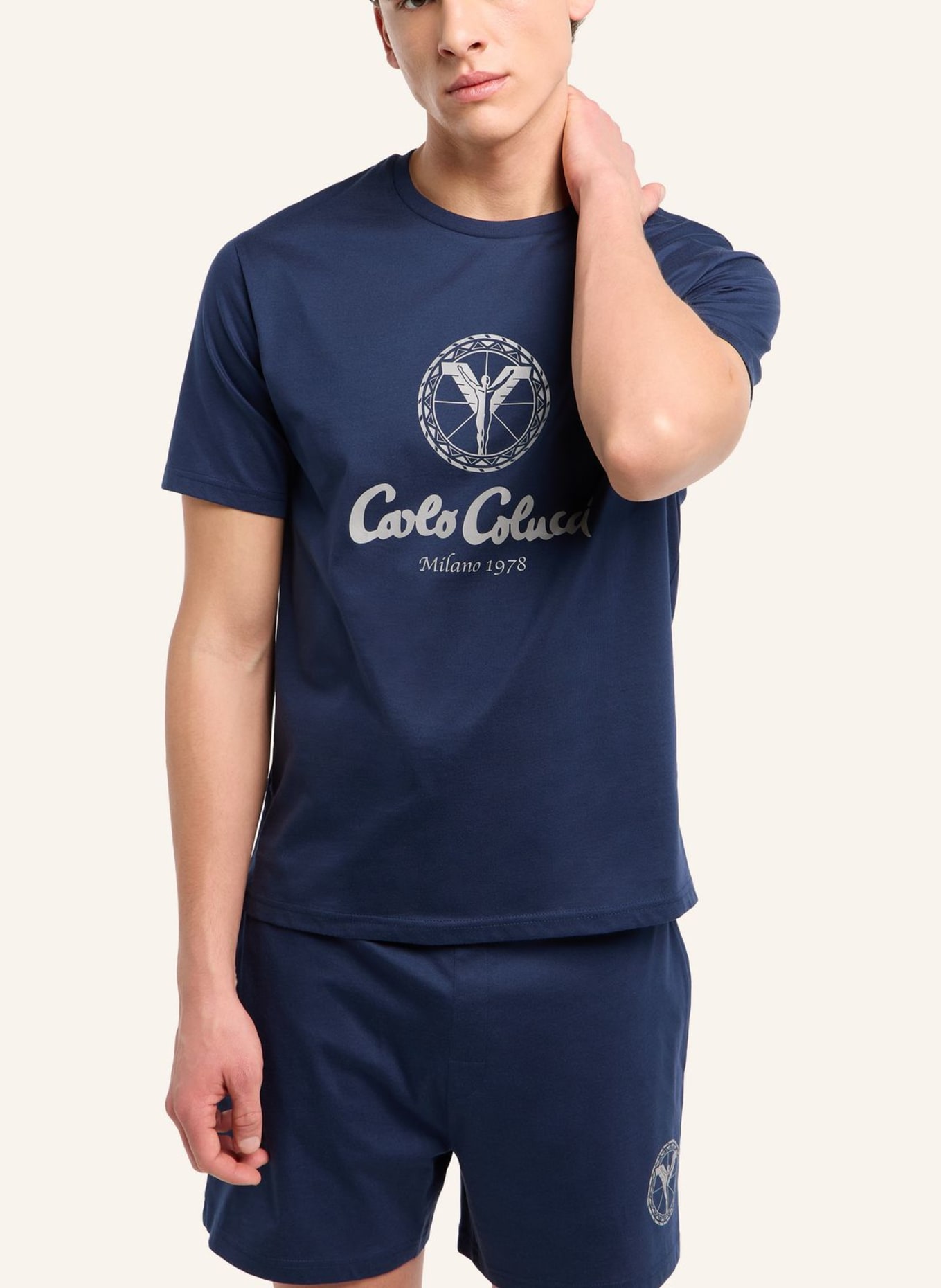CARLO COLUCCI Herren Shorty Pyjama Set FERREMI: DUNKELBLAU