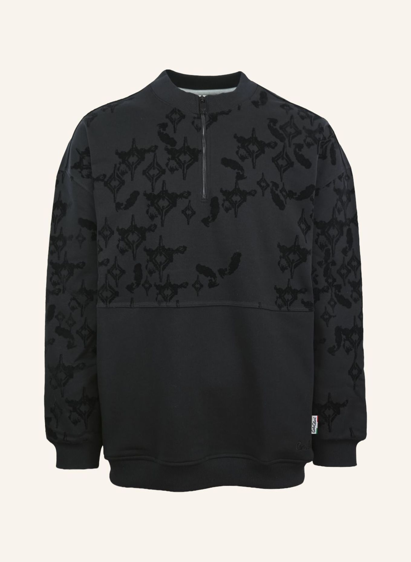 CARLO COLUCCI Oversize Troyer mit Flockprint - Soft Impact FISTILL: SCHWARZ