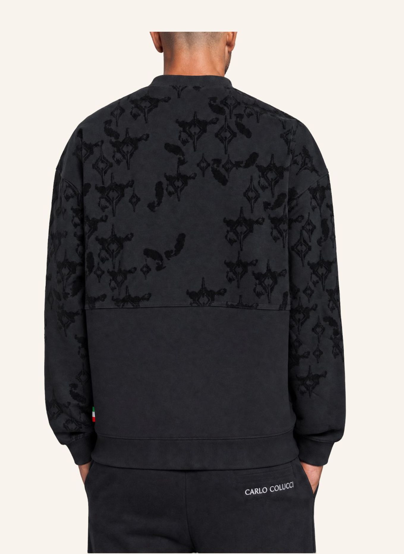 CARLO COLUCCI Oversize Troyer mit Flockprint - Soft Impact FISTILL: SCHWARZ