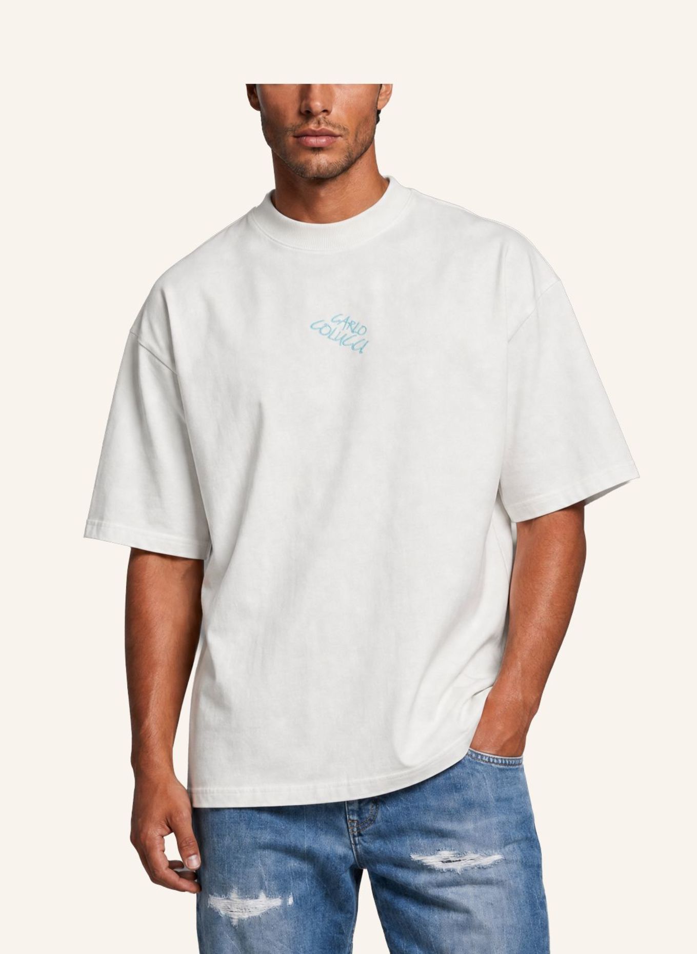 CARLO COLUCCI Backprint T-Shirt - Liquid Stitches FINETTO: WEISS