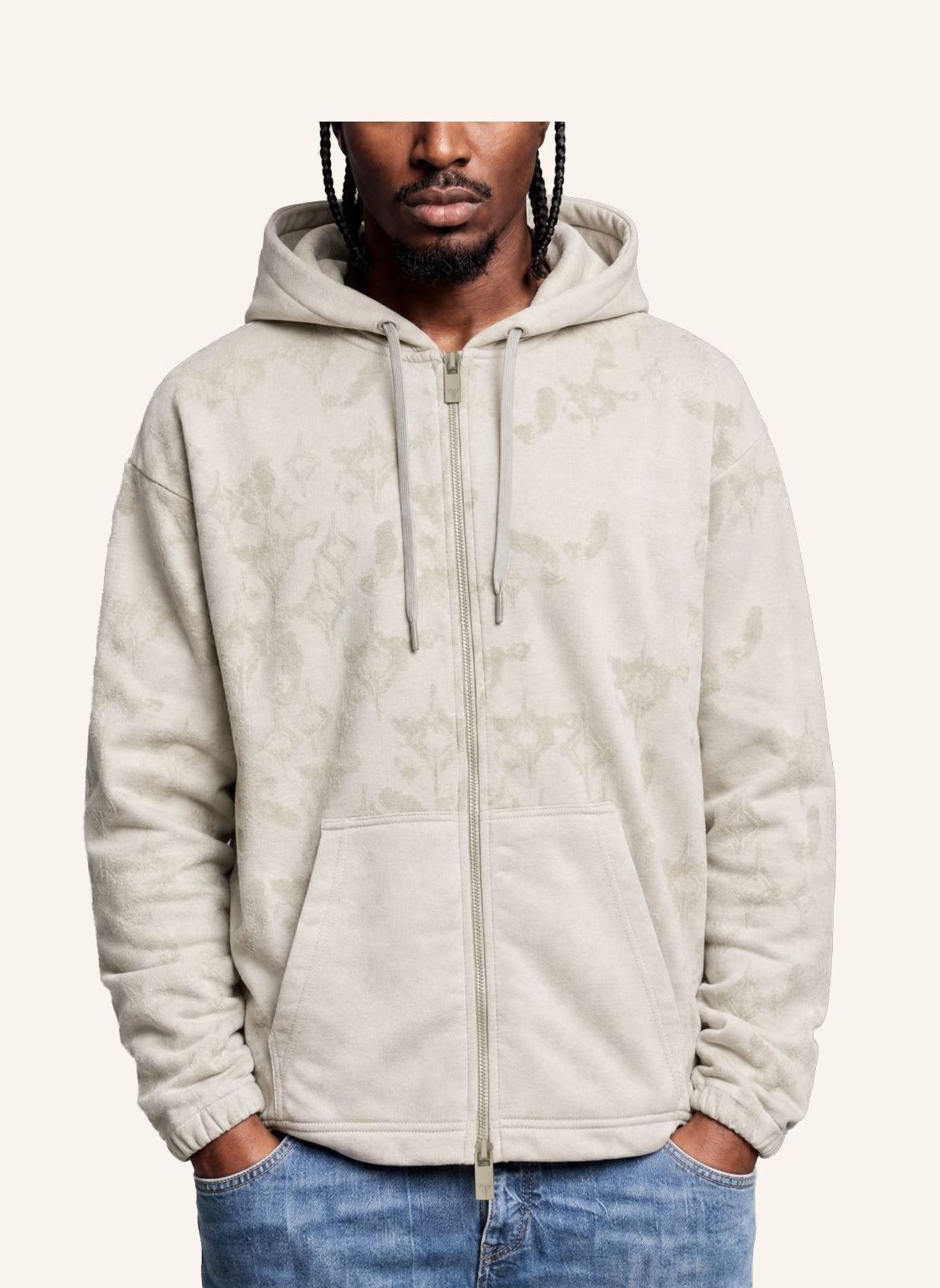 CARLO COLUCCI Kapuzensweatjacke mit Flockprint - Soft Impact FLENGER: BEIGE