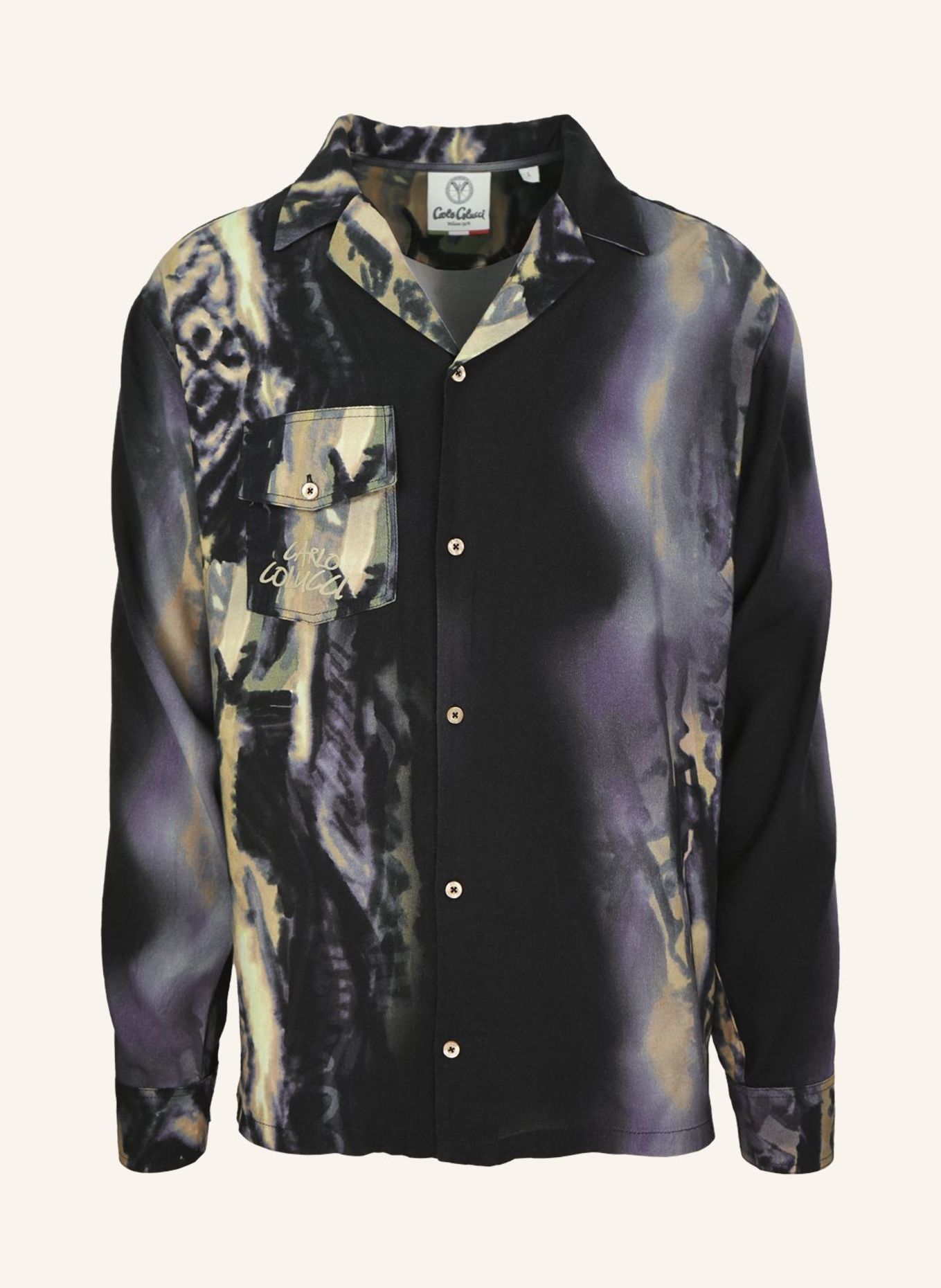 CARLO COLUCCI Oversize Hemd - Liquid Stitches FIORI: SCHWARZ