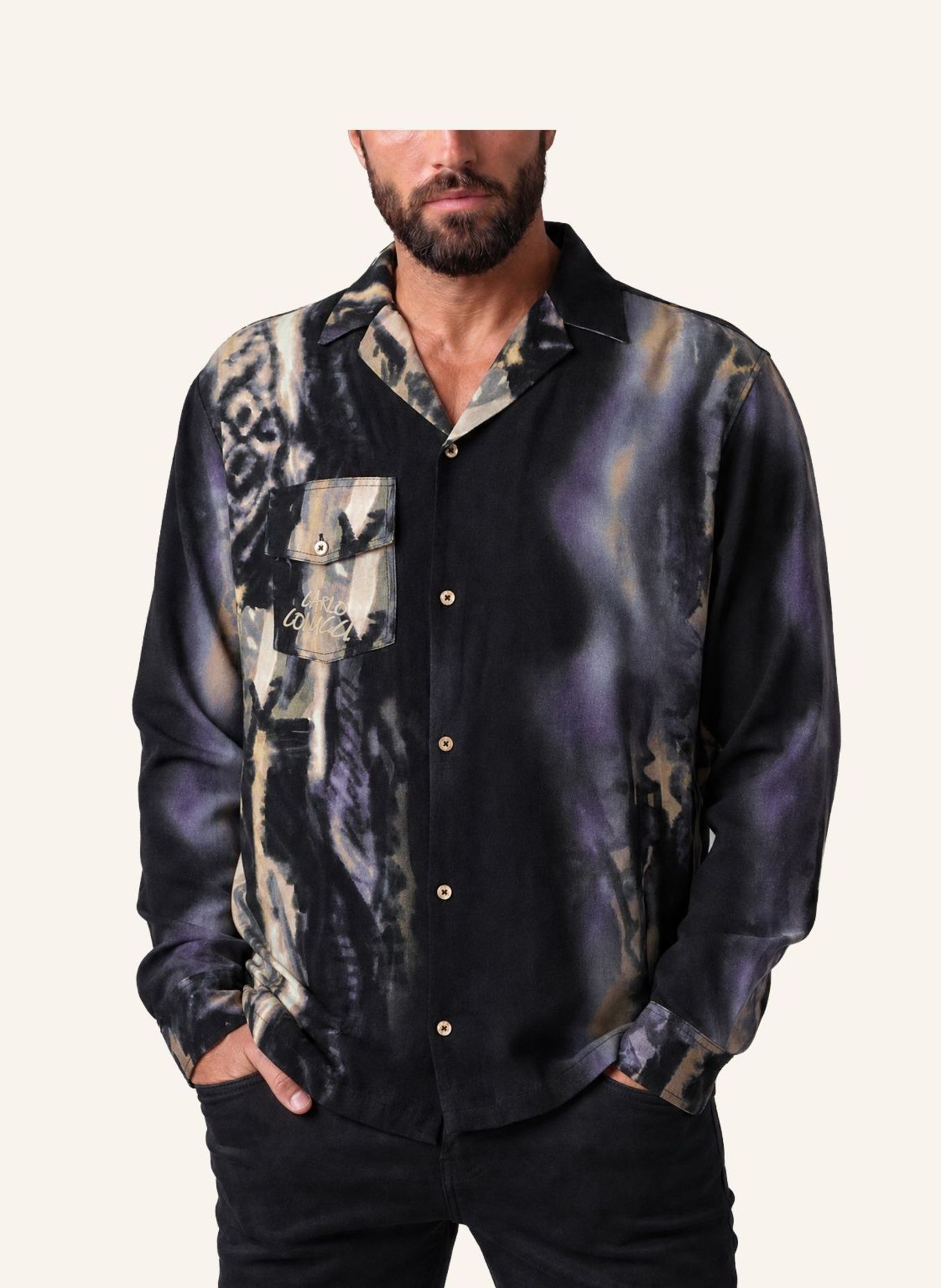 CARLO COLUCCI Oversize Hemd - Liquid Stitches FIORI: SCHWARZ
