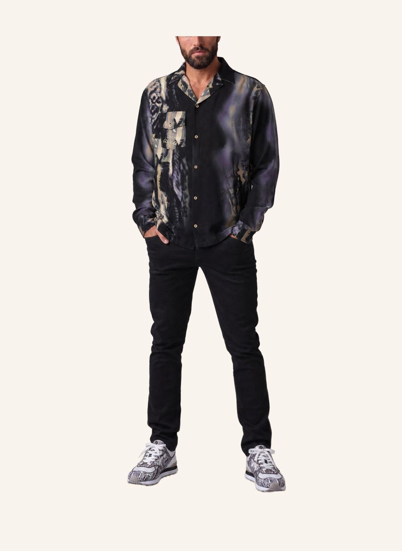 CARLO COLUCCI Oversize Hemd - Liquid Stitches FIORI: SCHWARZ