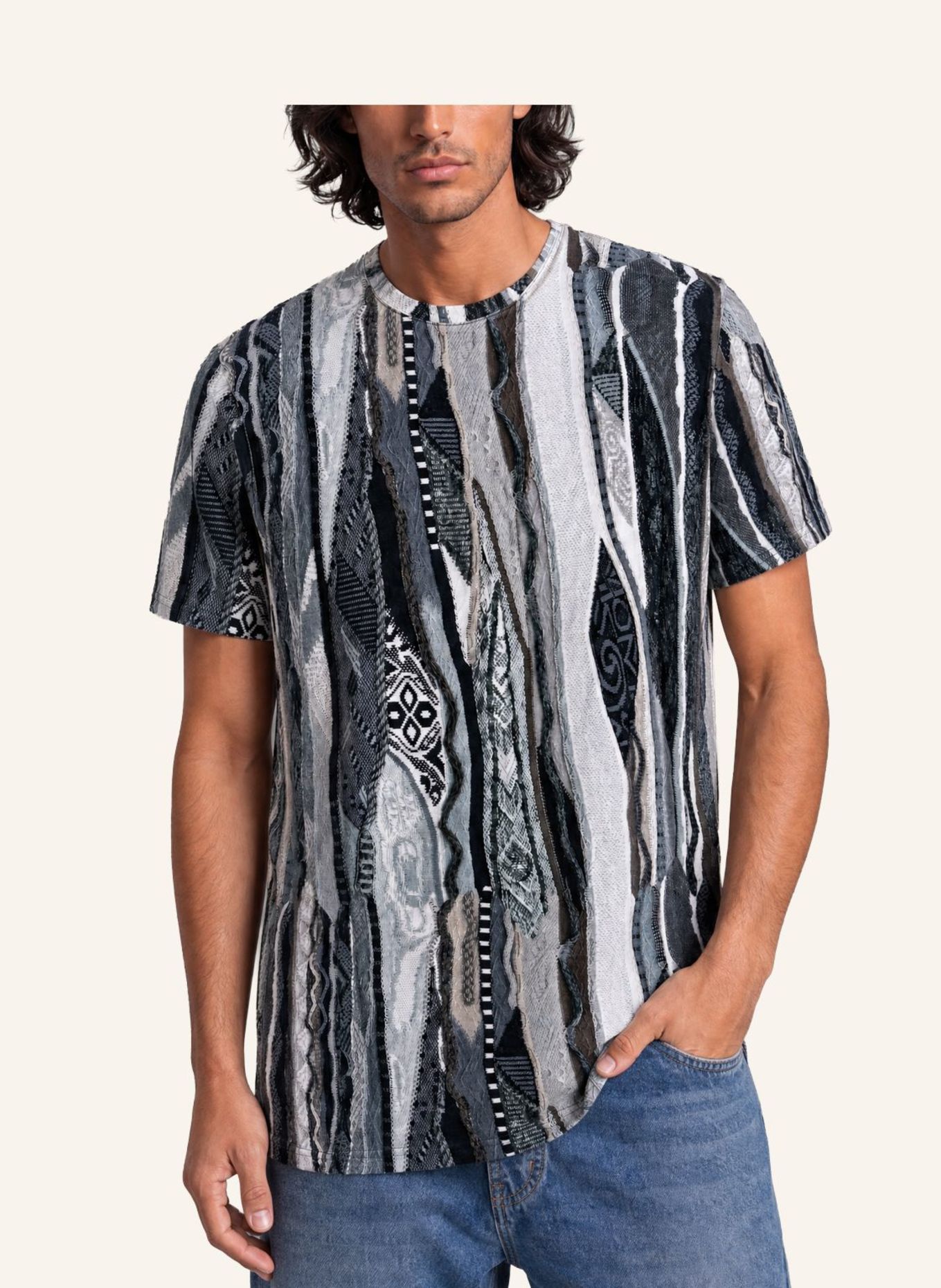 CARLO COLUCCI Knit Print Story T-Shirt FIAIDER: WEISS