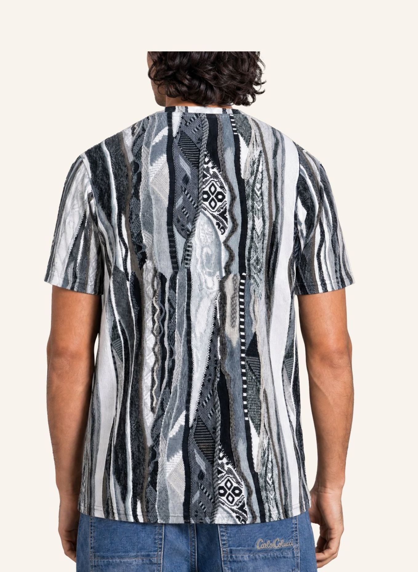CARLO COLUCCI Knit Print Story T-Shirt FIAIDER: WEISS