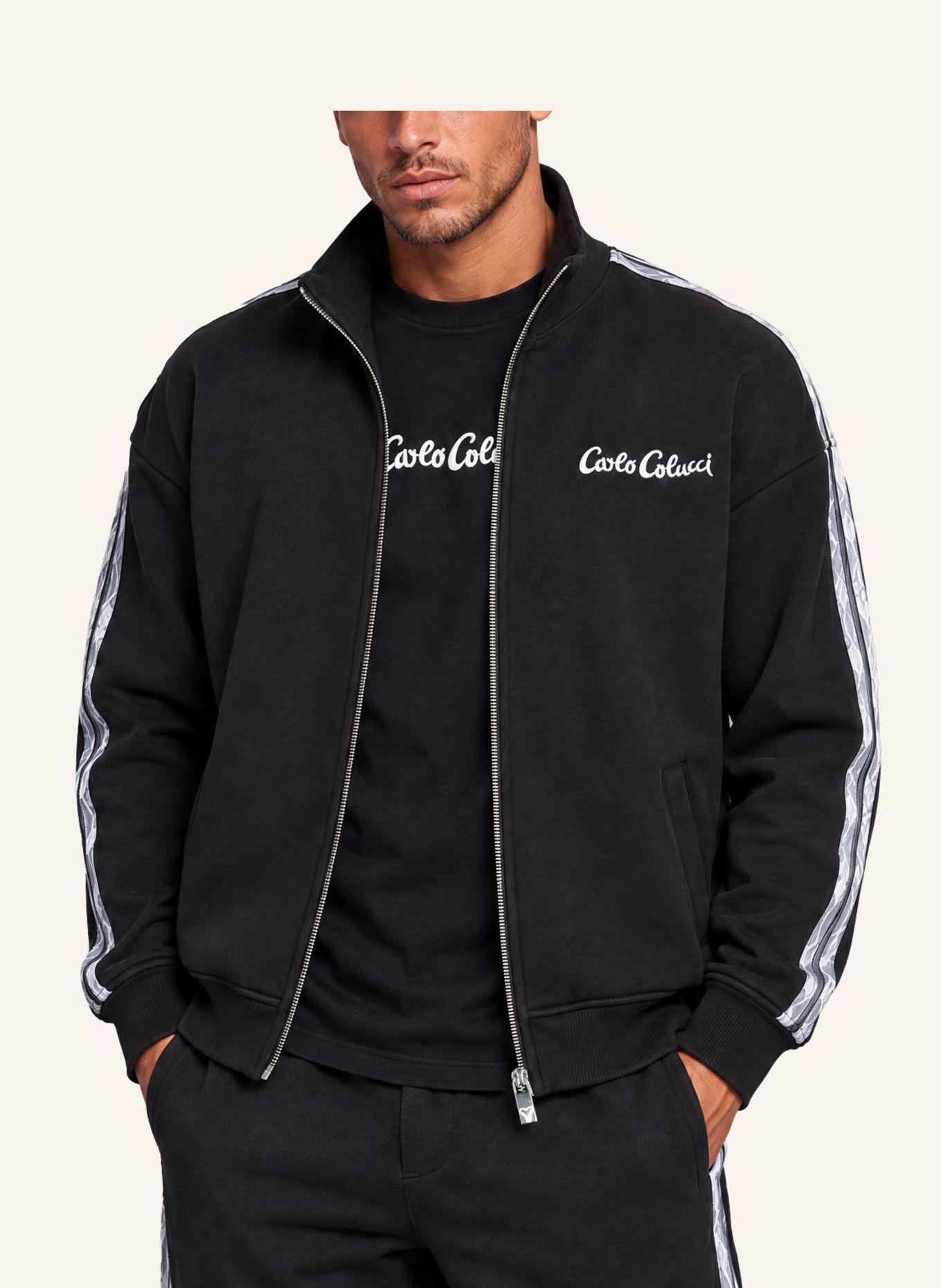 CARLO COLUCCI Sweatjacke - Stripe Club FOSCARO: SCHWARZ