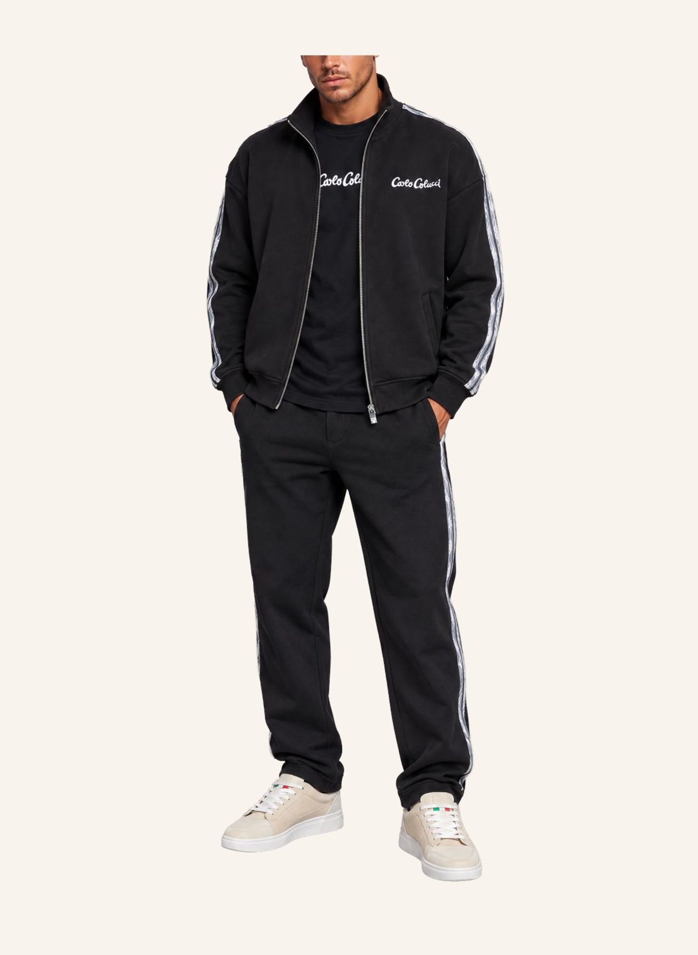 CARLO COLUCCI Sweatjacke - Stripe Club FOSCARO: SCHWARZ