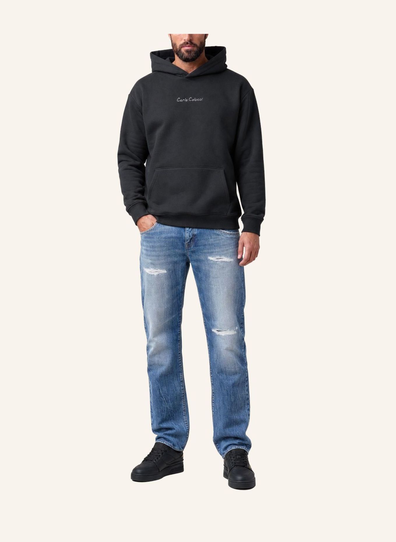 CARLO COLUCCI Oversize Hoodie - Human Canvas FRAMBA: SCHWARZ