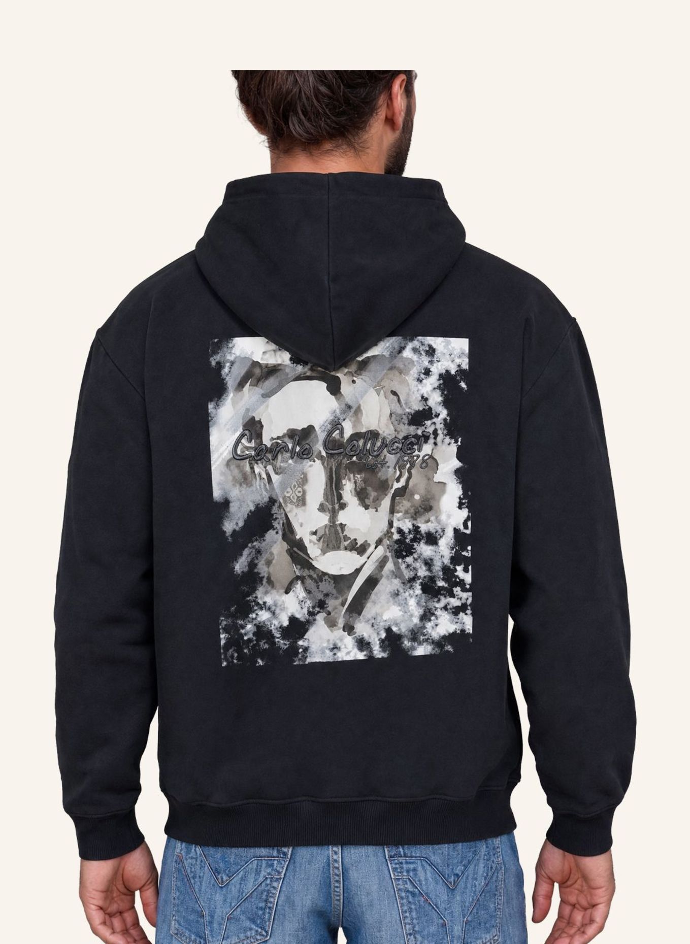 CARLO COLUCCI Oversize Hoodie - Human Canvas FRAMBA: SCHWARZ