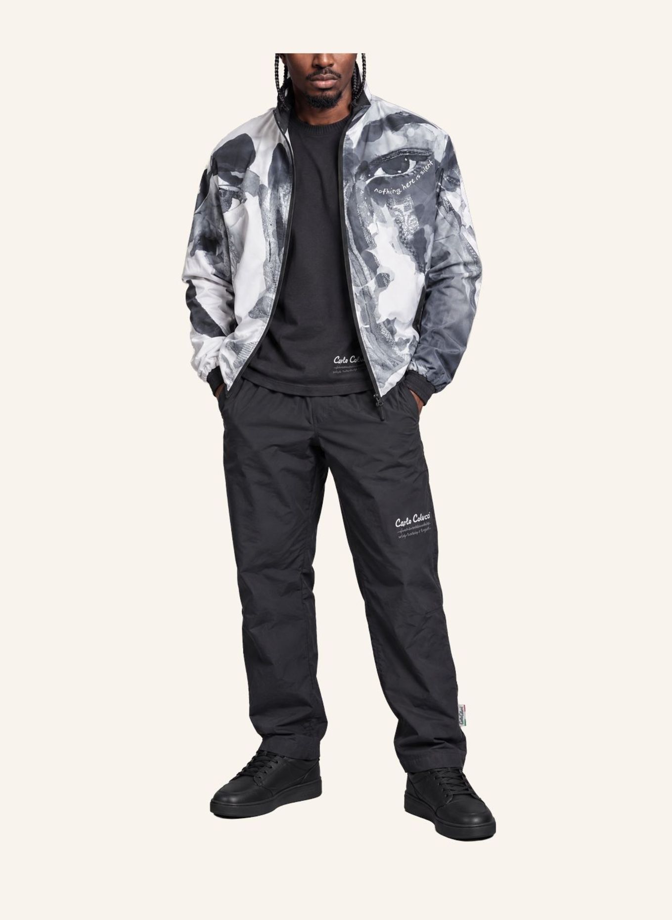 CARLO COLUCCI Oversize Tracksuit Wendejacke - Human Canvas FORZANO: SCHWARZ