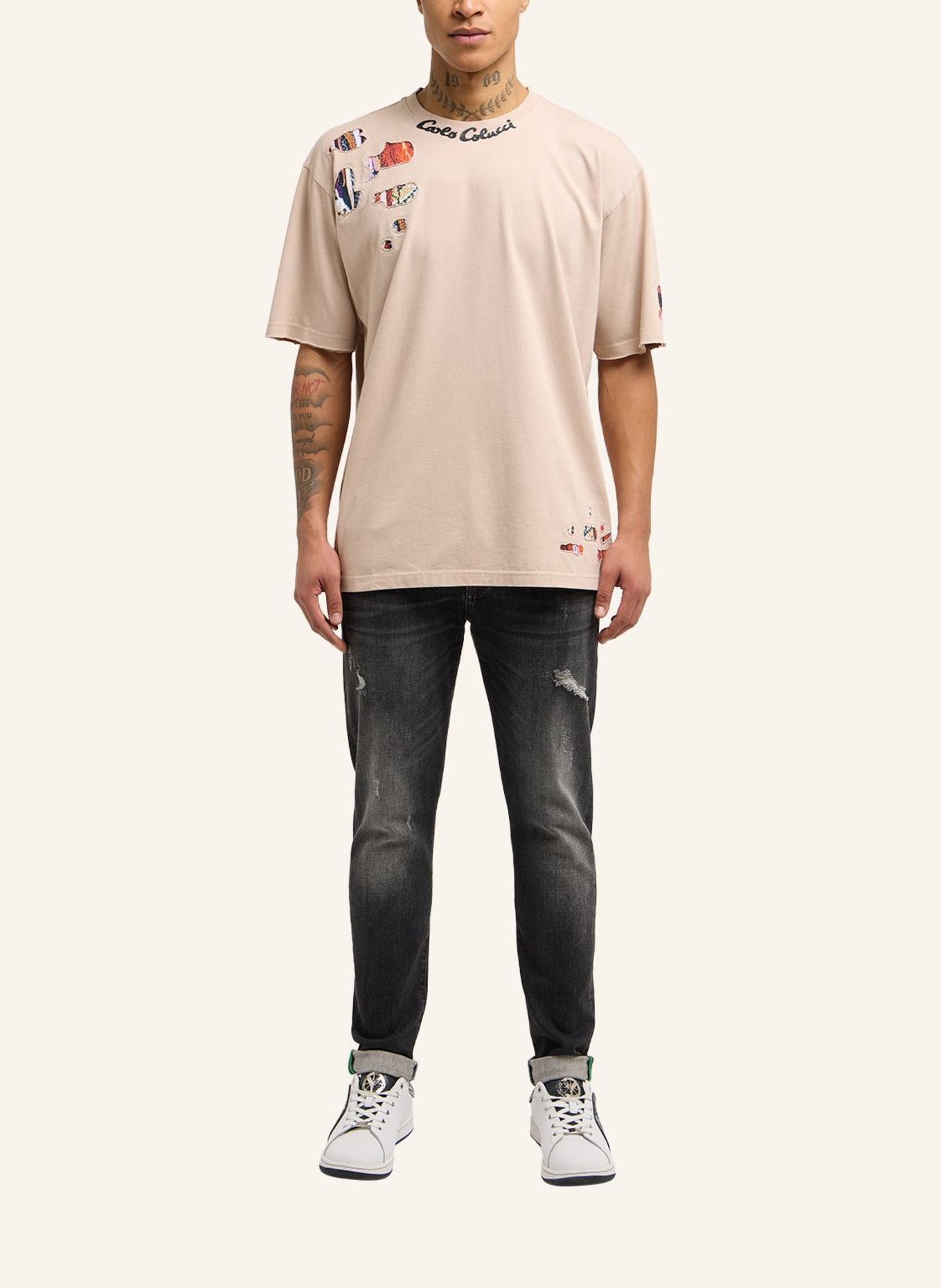 CARLO COLUCCI Oversize T-Shirt DELLATORRE, Farbe: BEIGE (Bild 4)