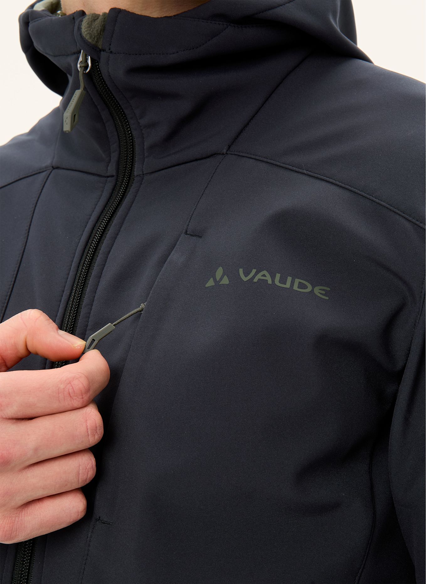 VAUDE Outdoor-Jacke M CYCLONE HOODED JACKET: SCHWARZ/ KHAKI