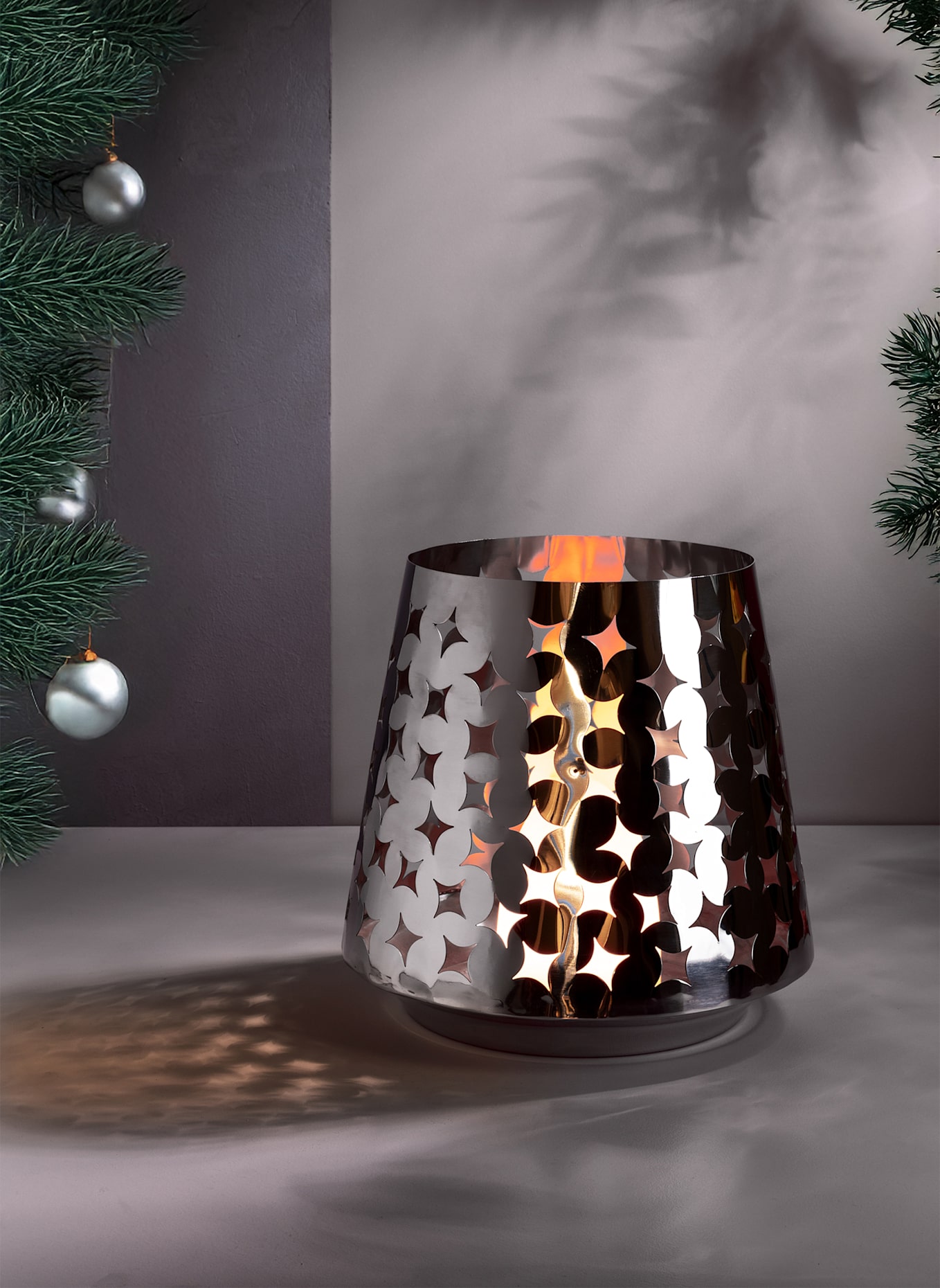 Fink Windlicht mit LED-Leuchtzylinder LUMA: SILBER